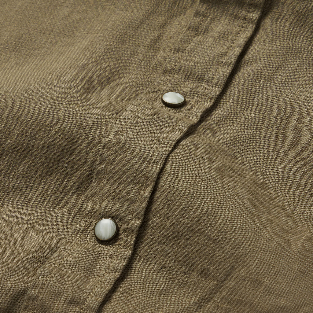 The Short Sleeve Western in Olive Linen