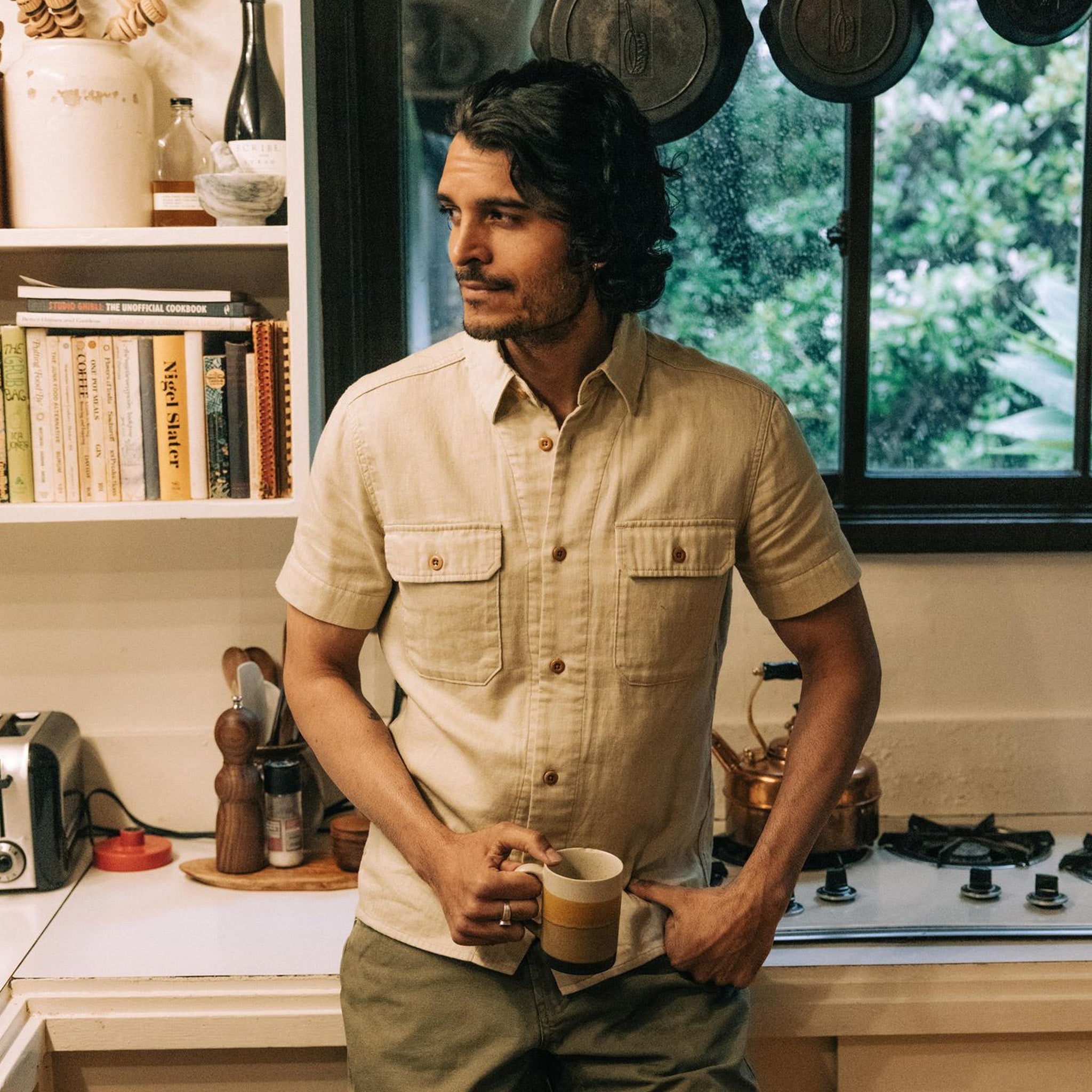 Officer Shirt in Dune Double Cloth A213725