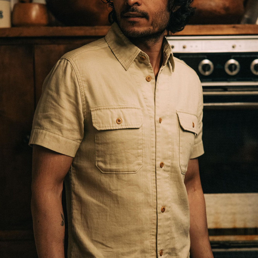 Officer Shirt in Dune Double Cloth A213725