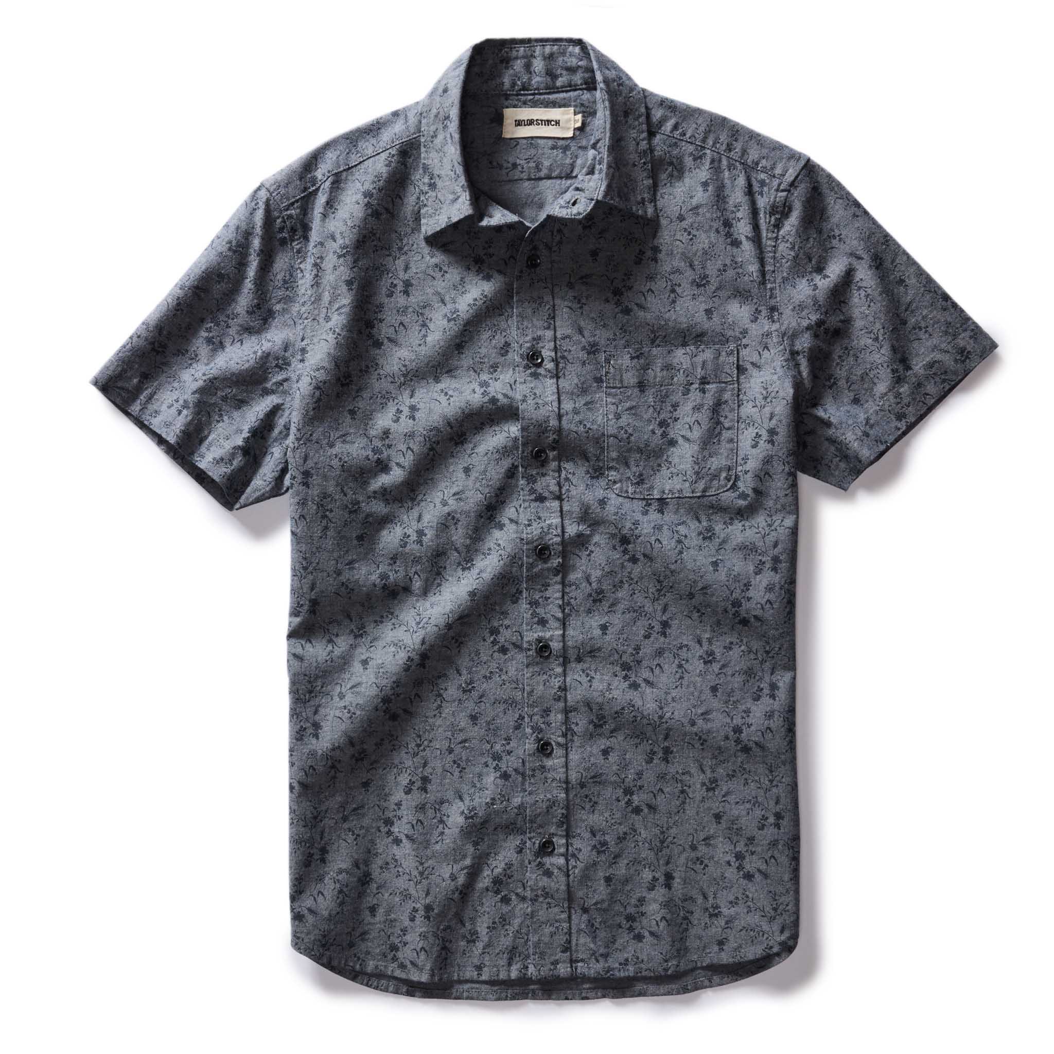 Blue Chambray Botanical Short Sleeve Shirt L90151