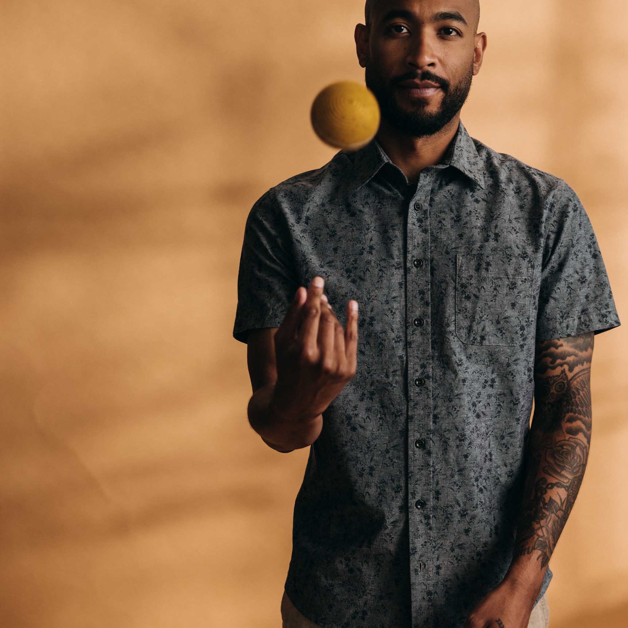 Blue Chambray Botanical Short Sleeve Shirt L90151