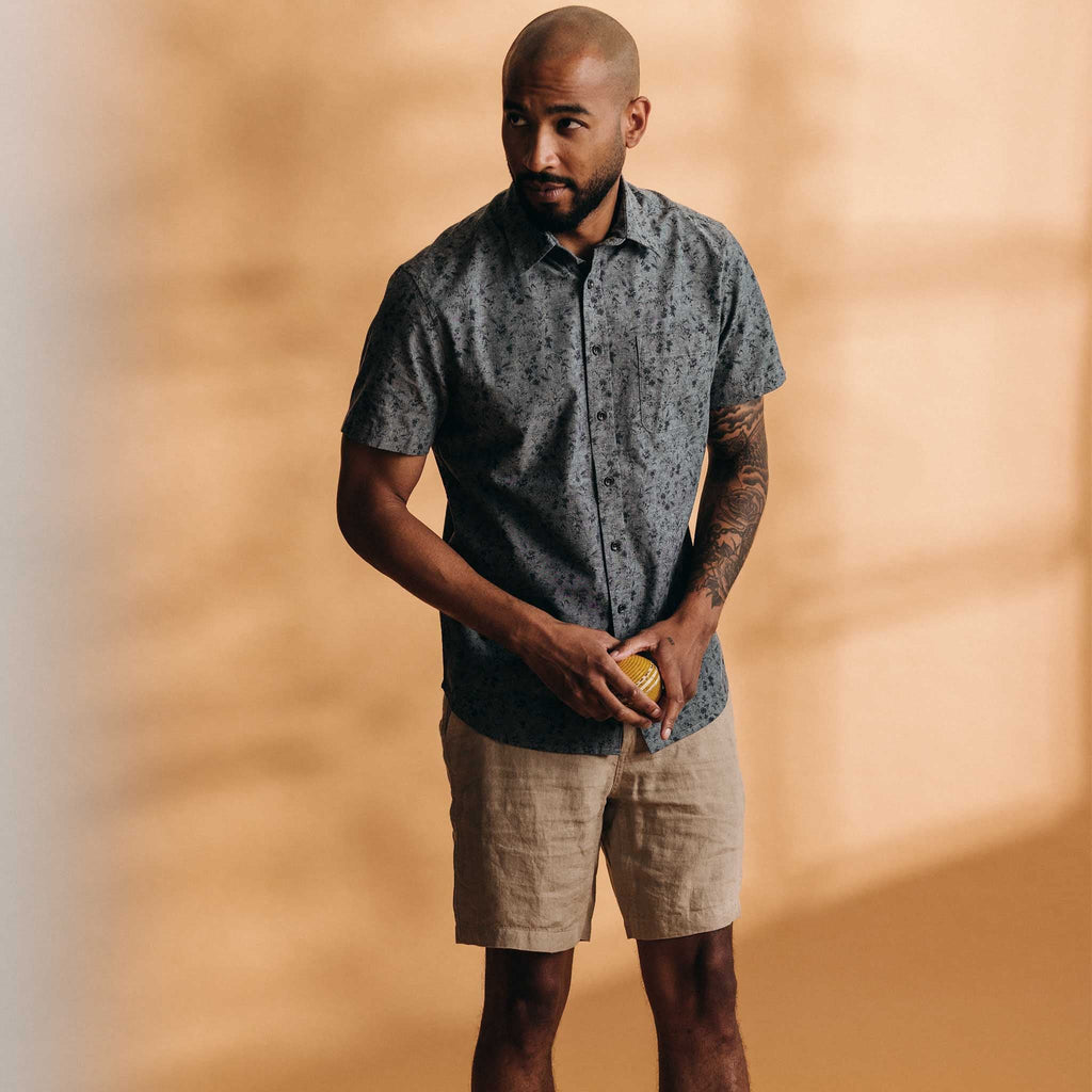 Blue Chambray Botanical Short Sleeve Shirt L90151