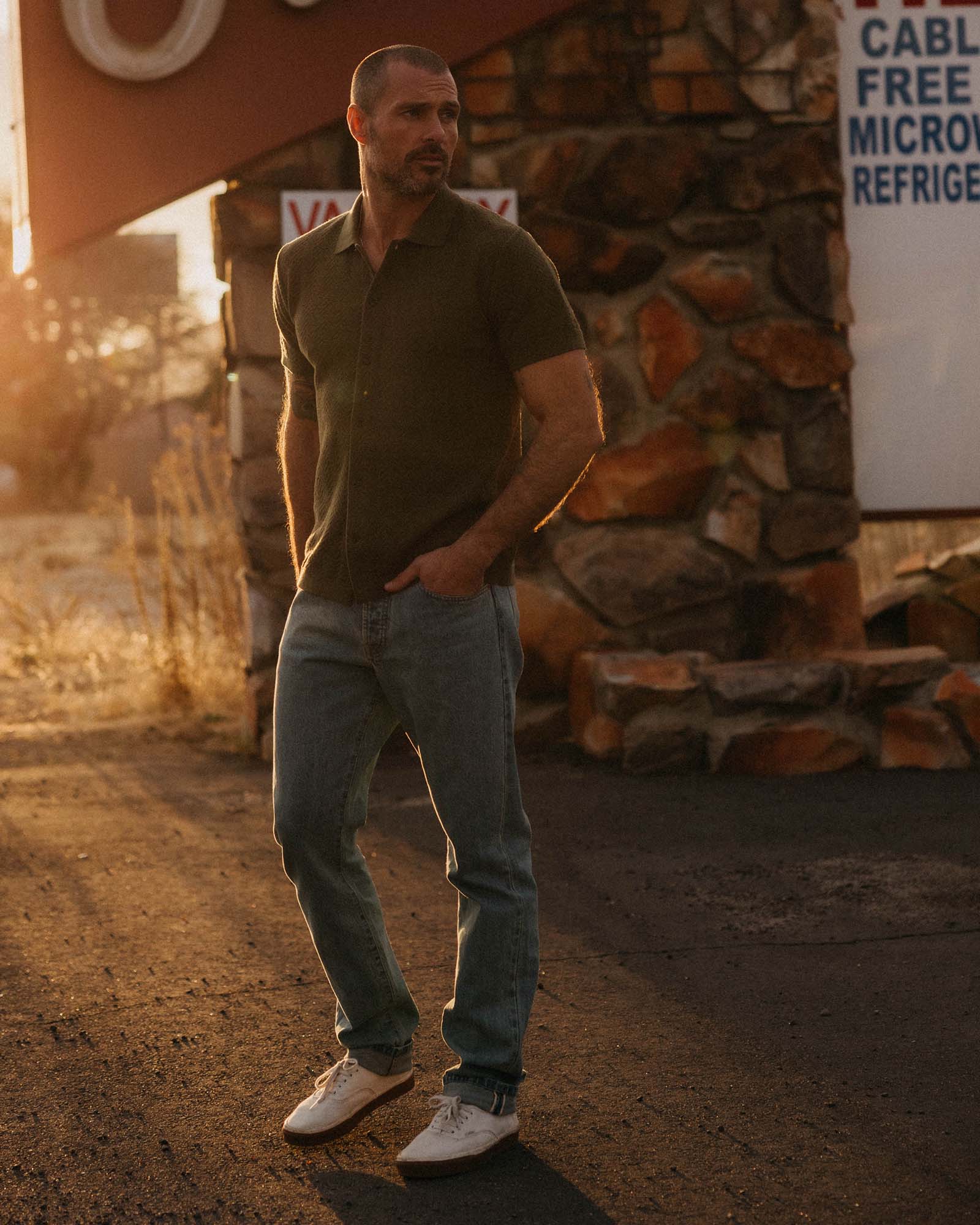 The Button Down Polo in Cilantro Herringbone