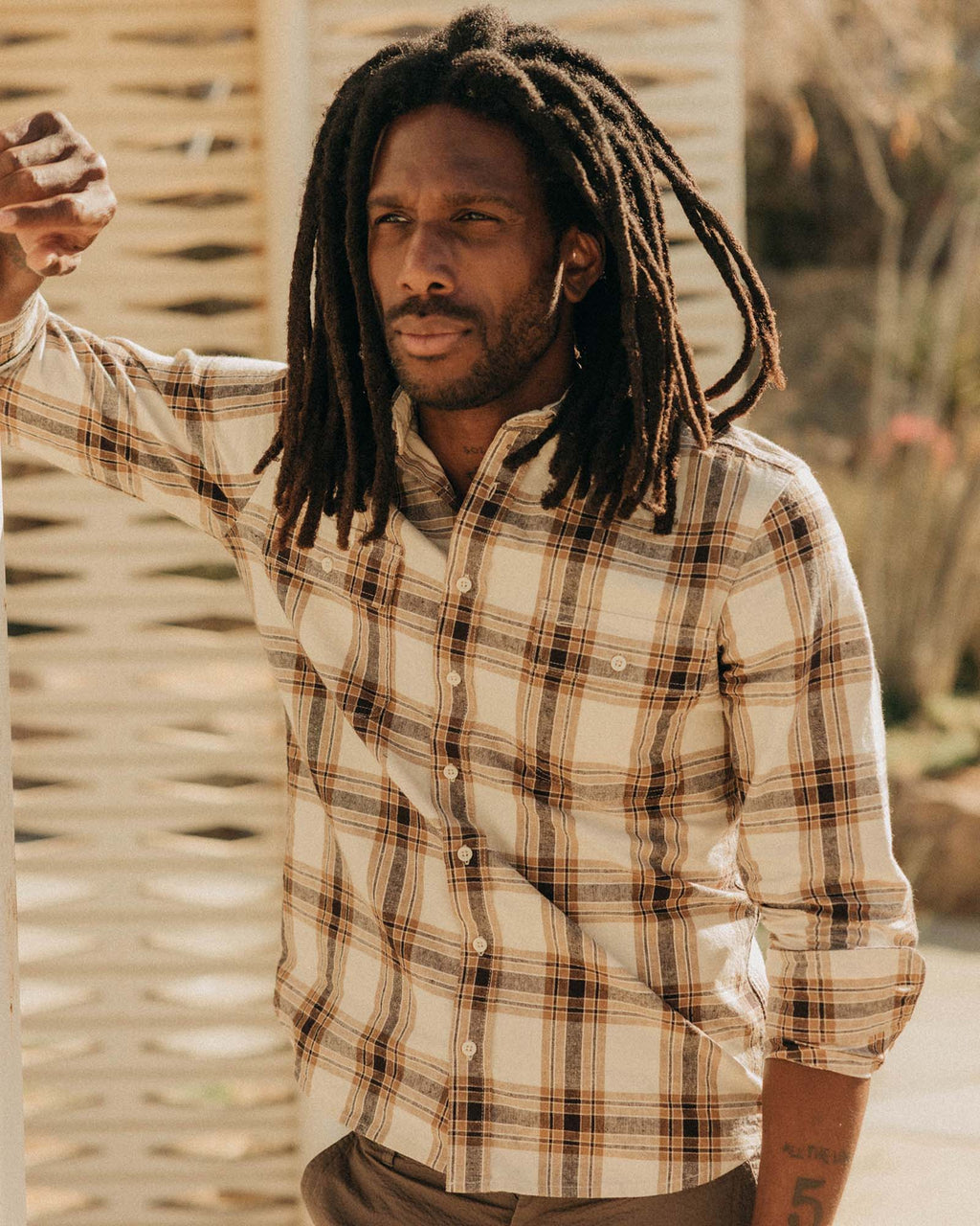 Bark Plaid Linen Shirt R832735