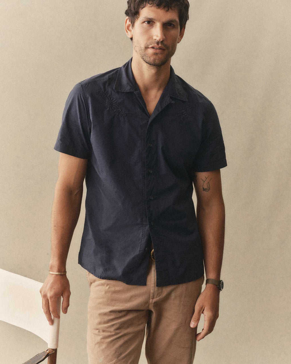 Navy Floral Embroidered Shirt N89619