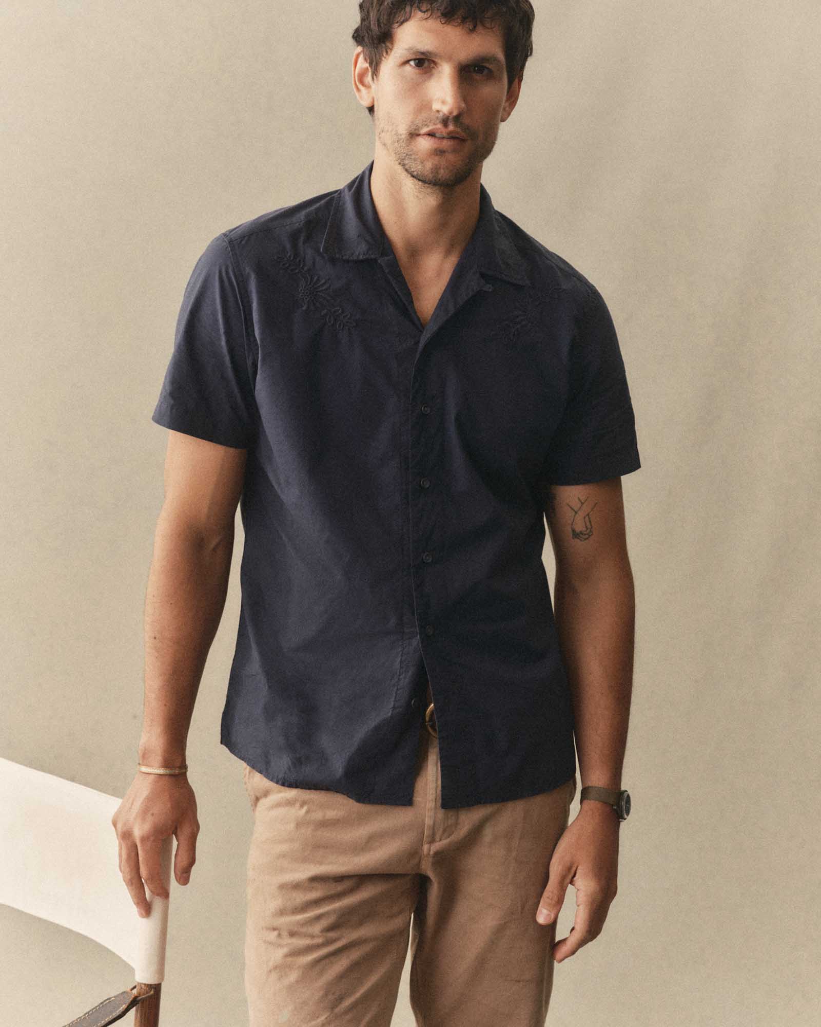 Navy Floral Embroidered Shirt N89619