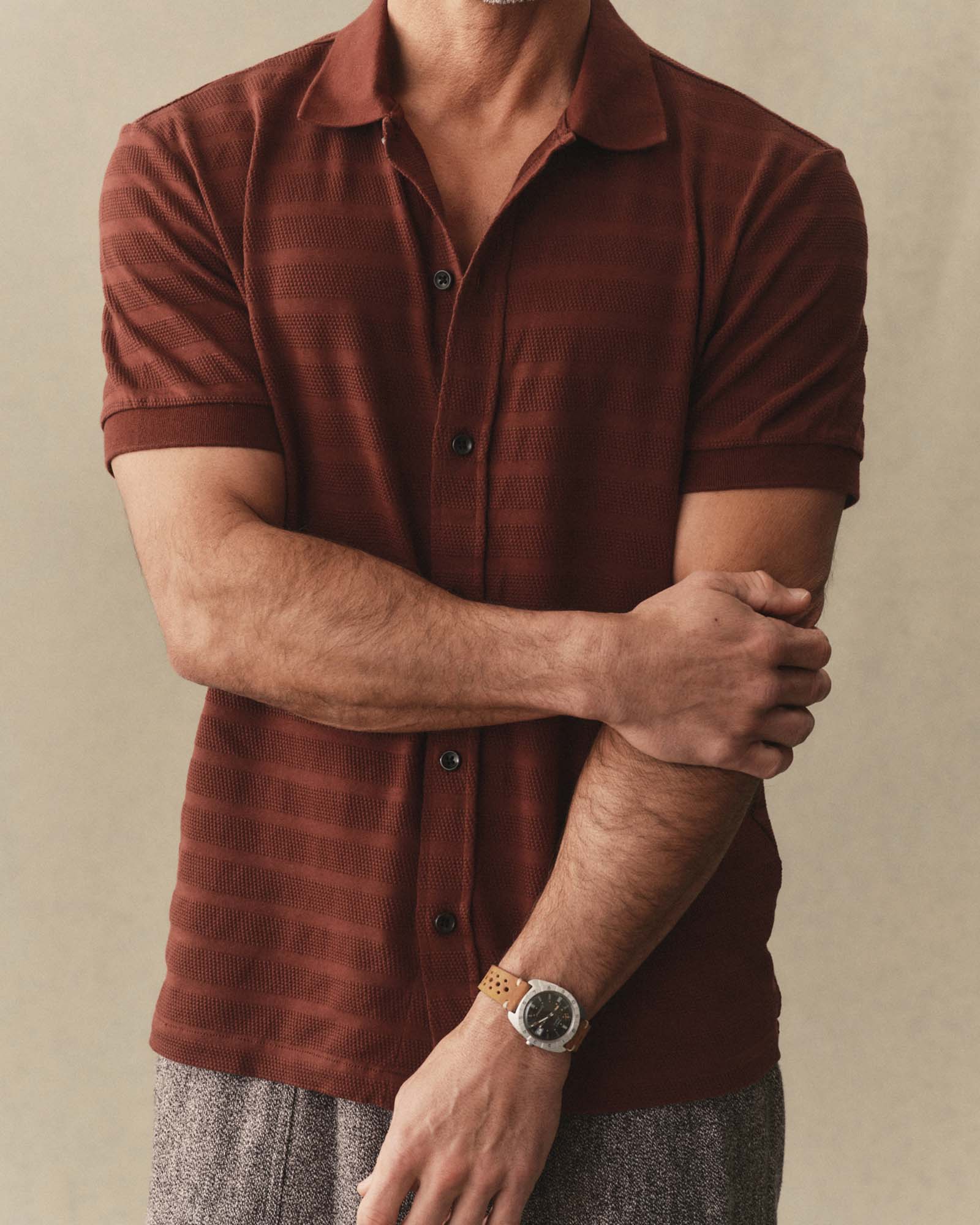 Polo in Burgundy Knit Stripe L84113