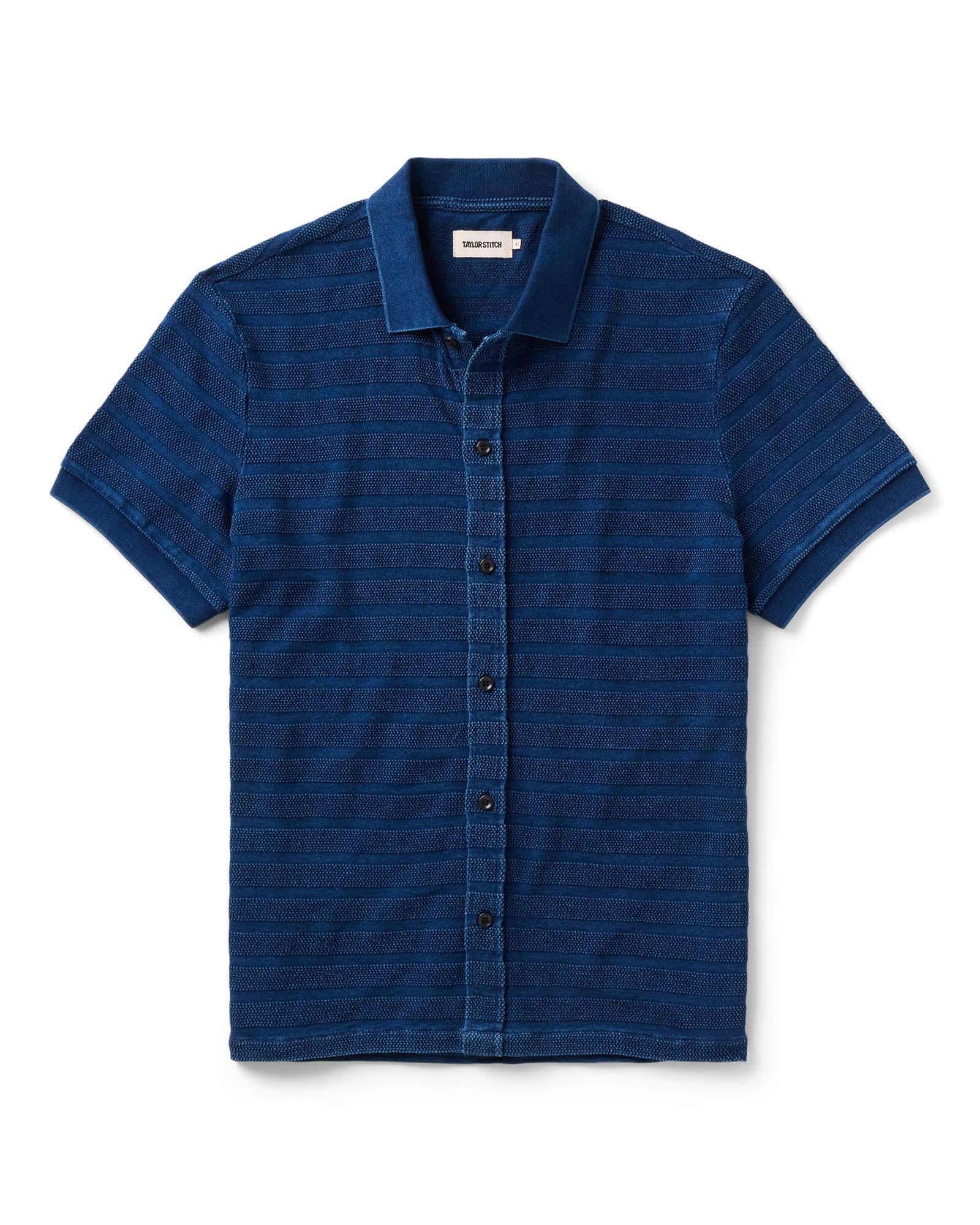 Polo in Rinsed Indigo Knit Stripe W684