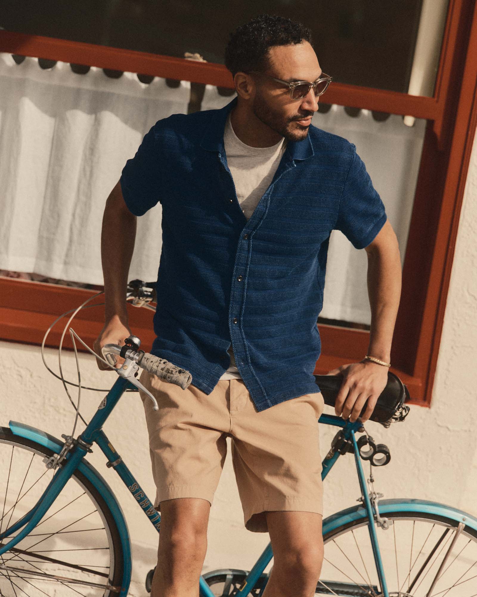 Polo in Rinsed Indigo Knit Stripe W684