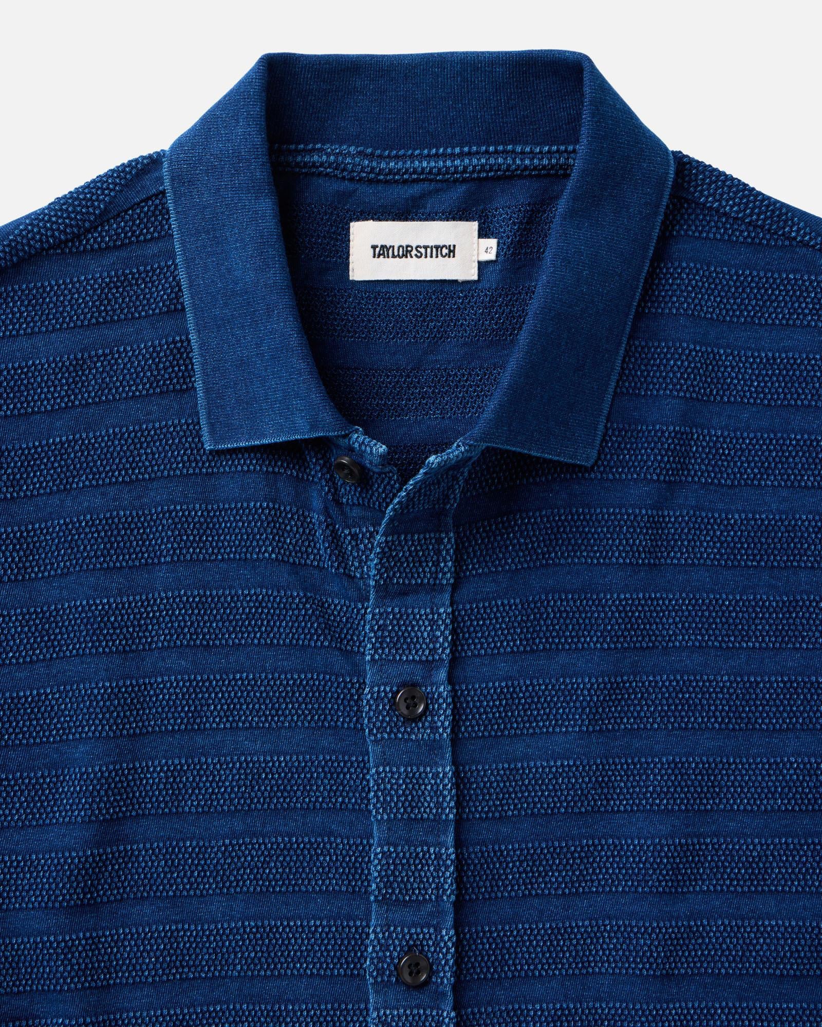 Polo in Rinsed Indigo Knit Stripe W684