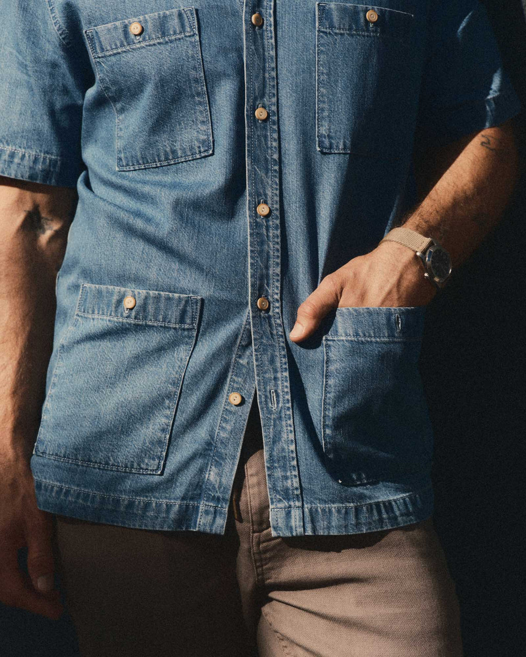 The Gulf Shirt in Washed Indigo Twill