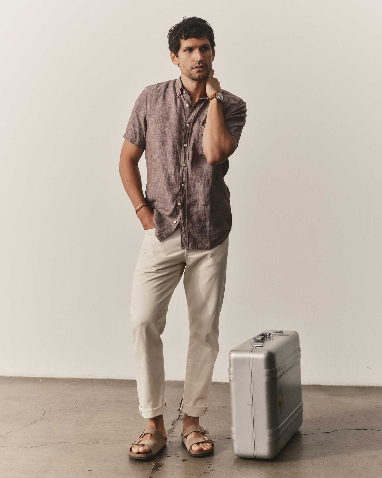The Short Sleeve Jack in Burgundy Linen