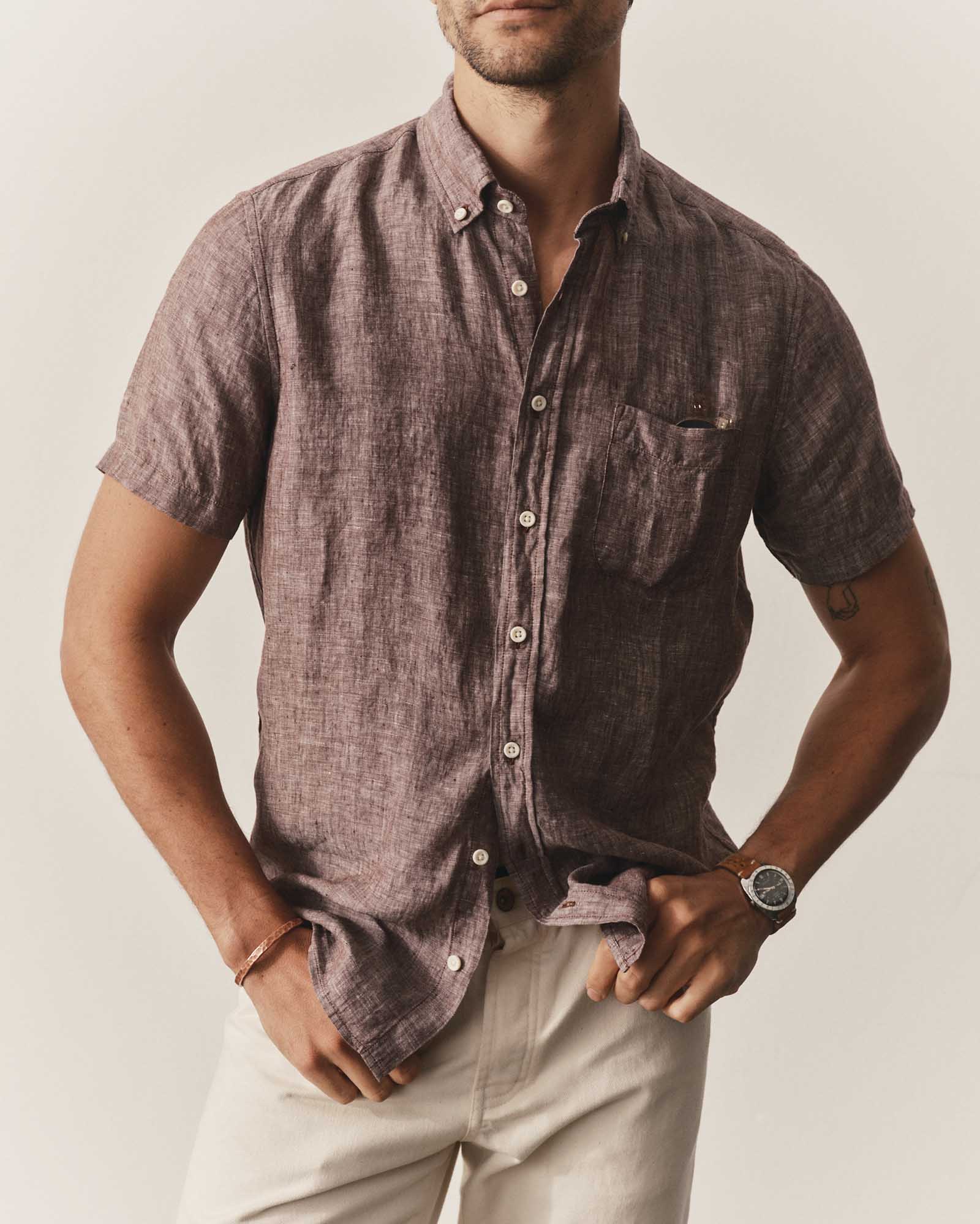 The Short Sleeve Jack in Burgundy Linen