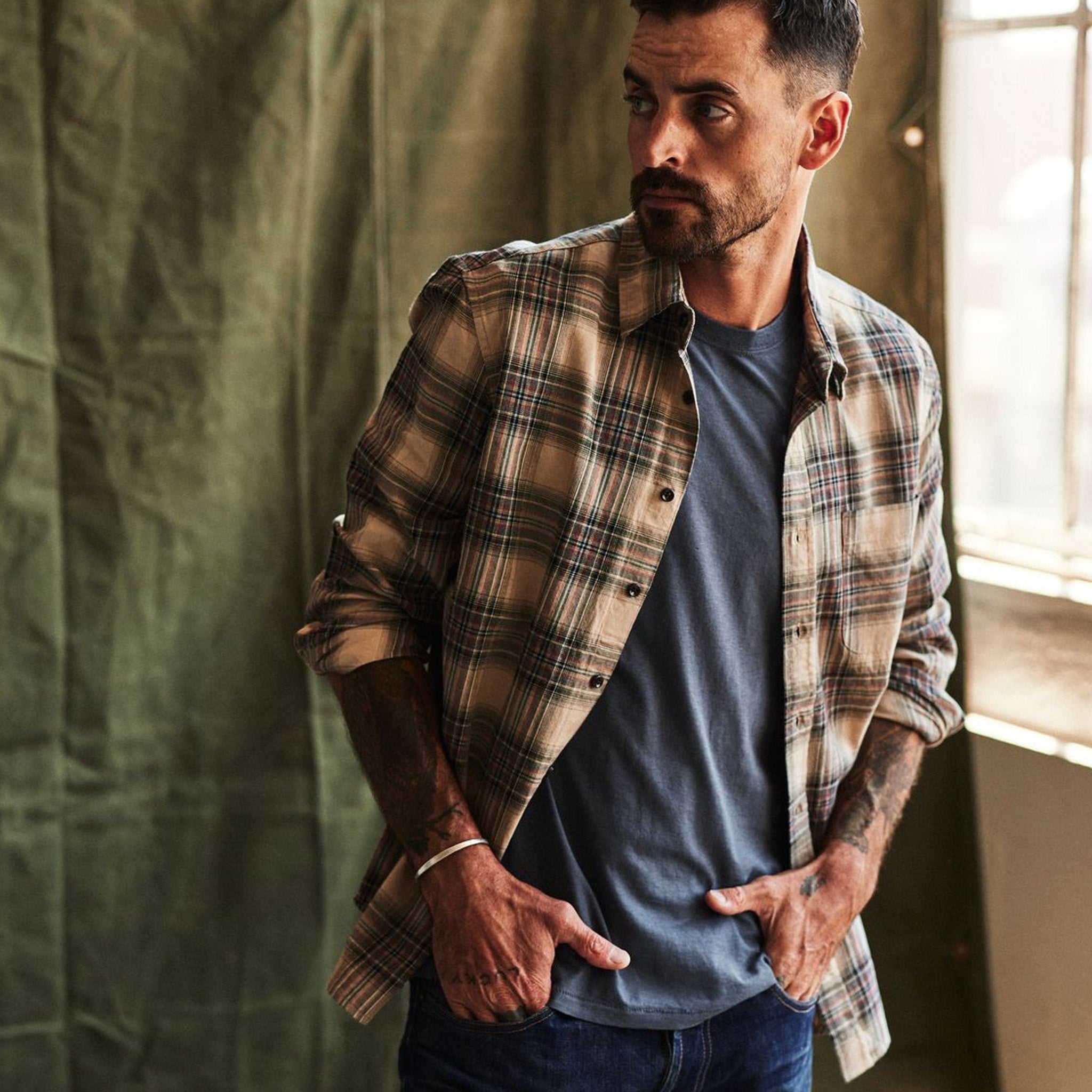 Dune Plaid Brushed Cotton Twill Shirt P615