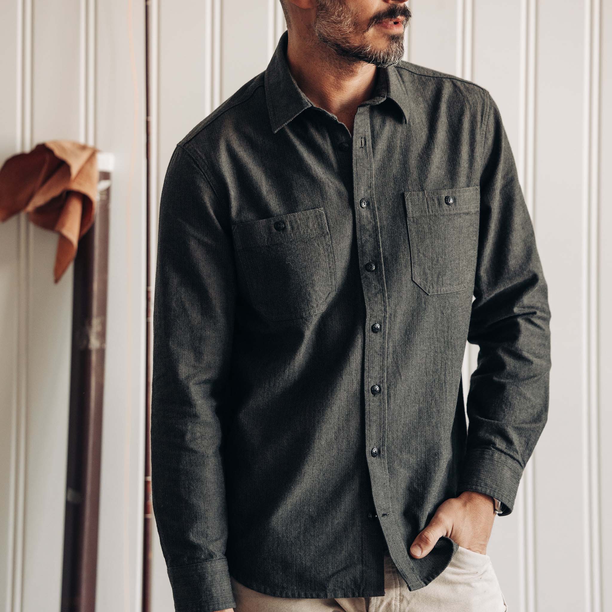Utility Shirt in Olive Broken Herringbone B47650