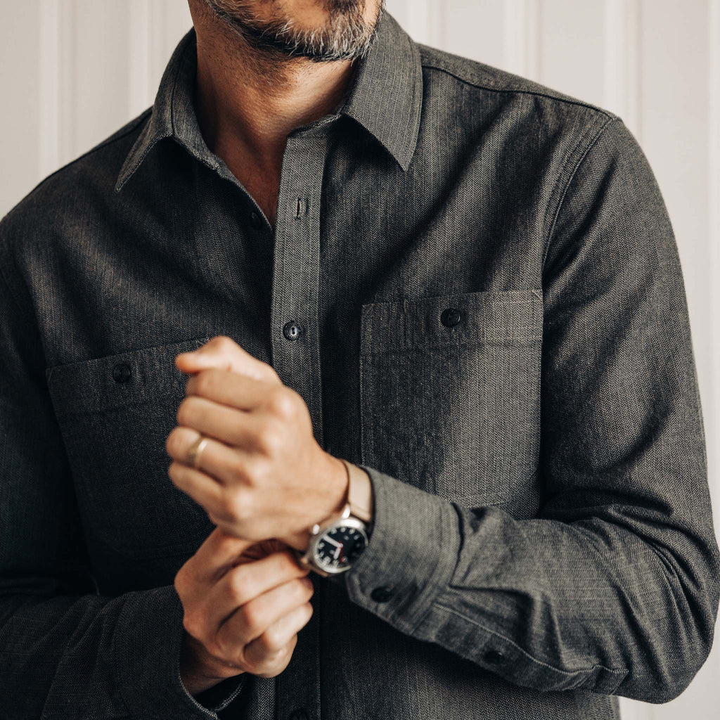 Utility Shirt in Olive Broken Herringbone B47650