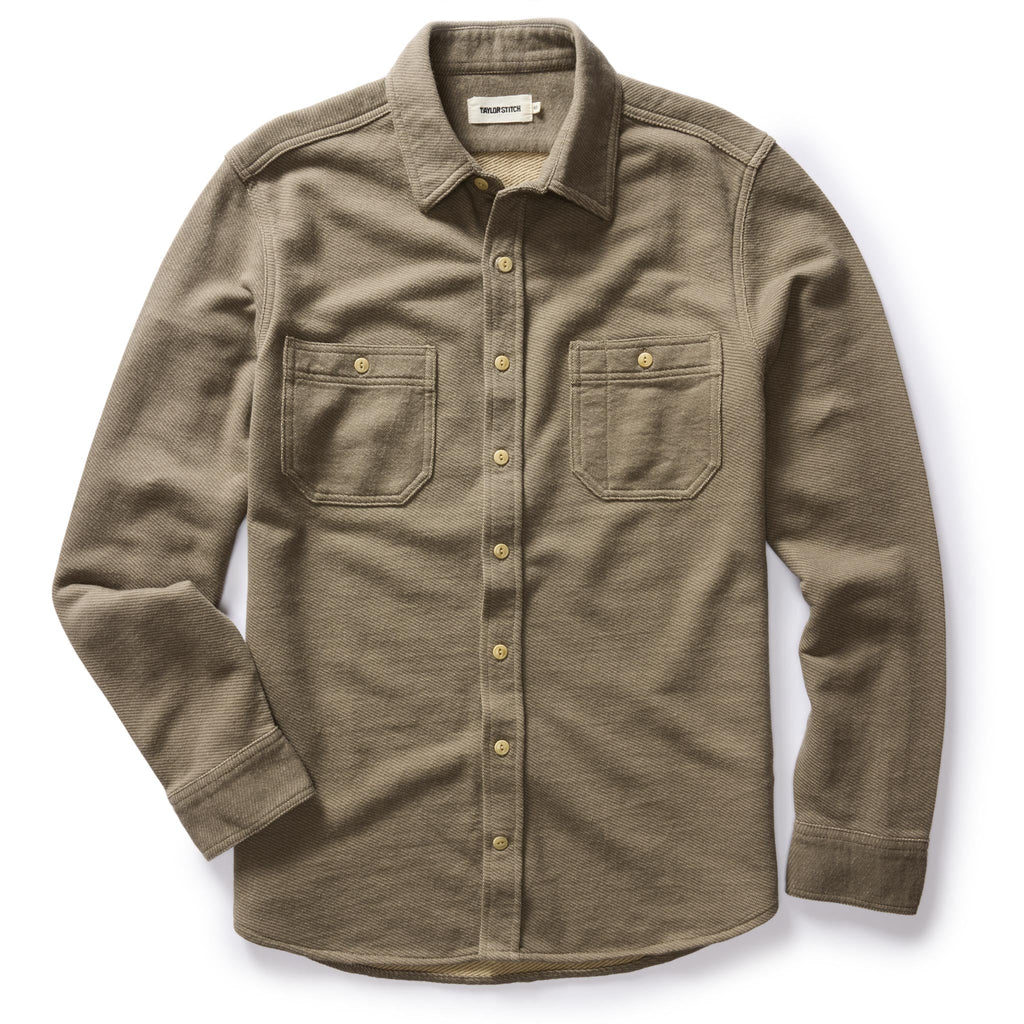 Utility Shirt in Fatigue Olive French Terry Twill Knit T261647