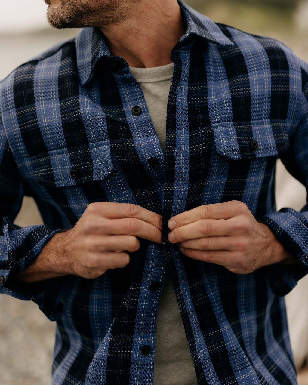 The Division Shirt in Rinsed Indigo Plaid