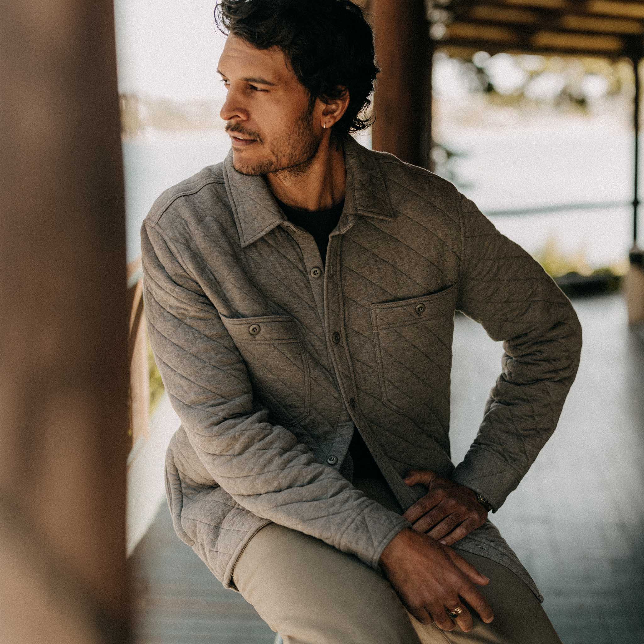 Quilted Jersey Overshirt in Heather Ash T9830