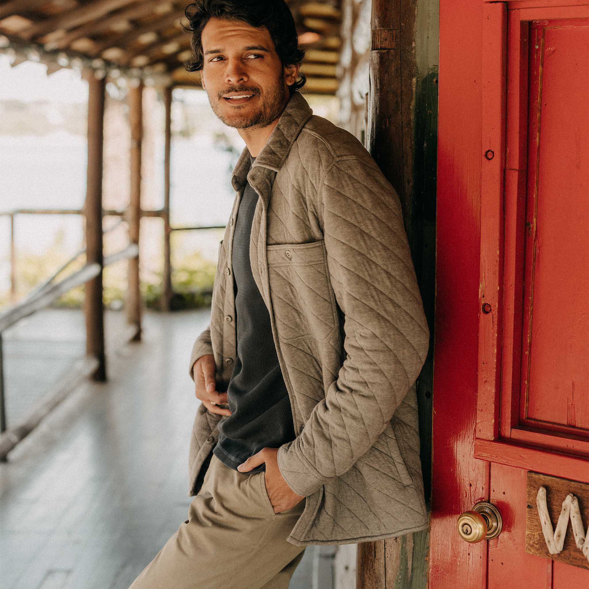 Quilted Jersey Overshirt in Heather Ash T9830