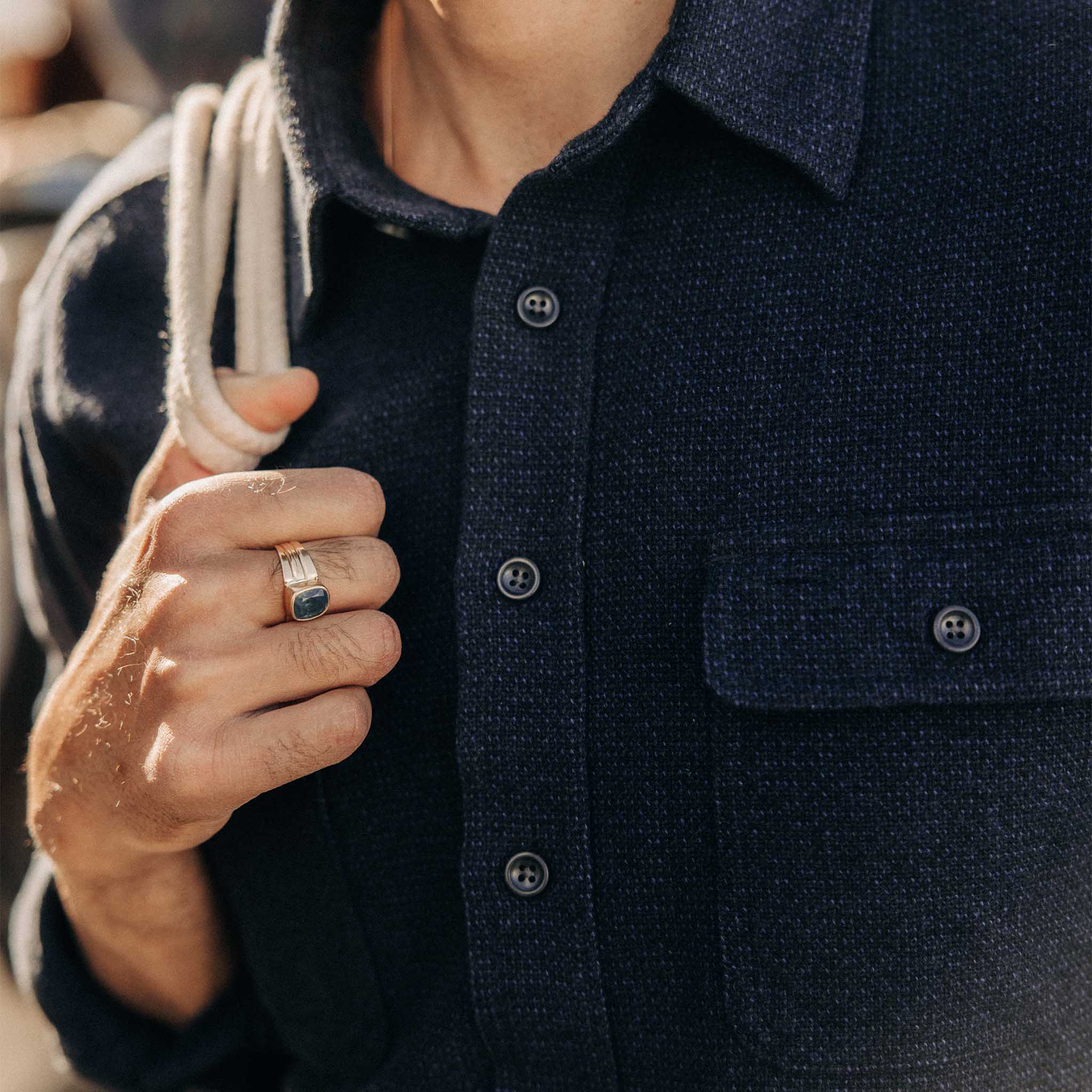 The Ledge Shirt in Dark Navy Linen Tweed