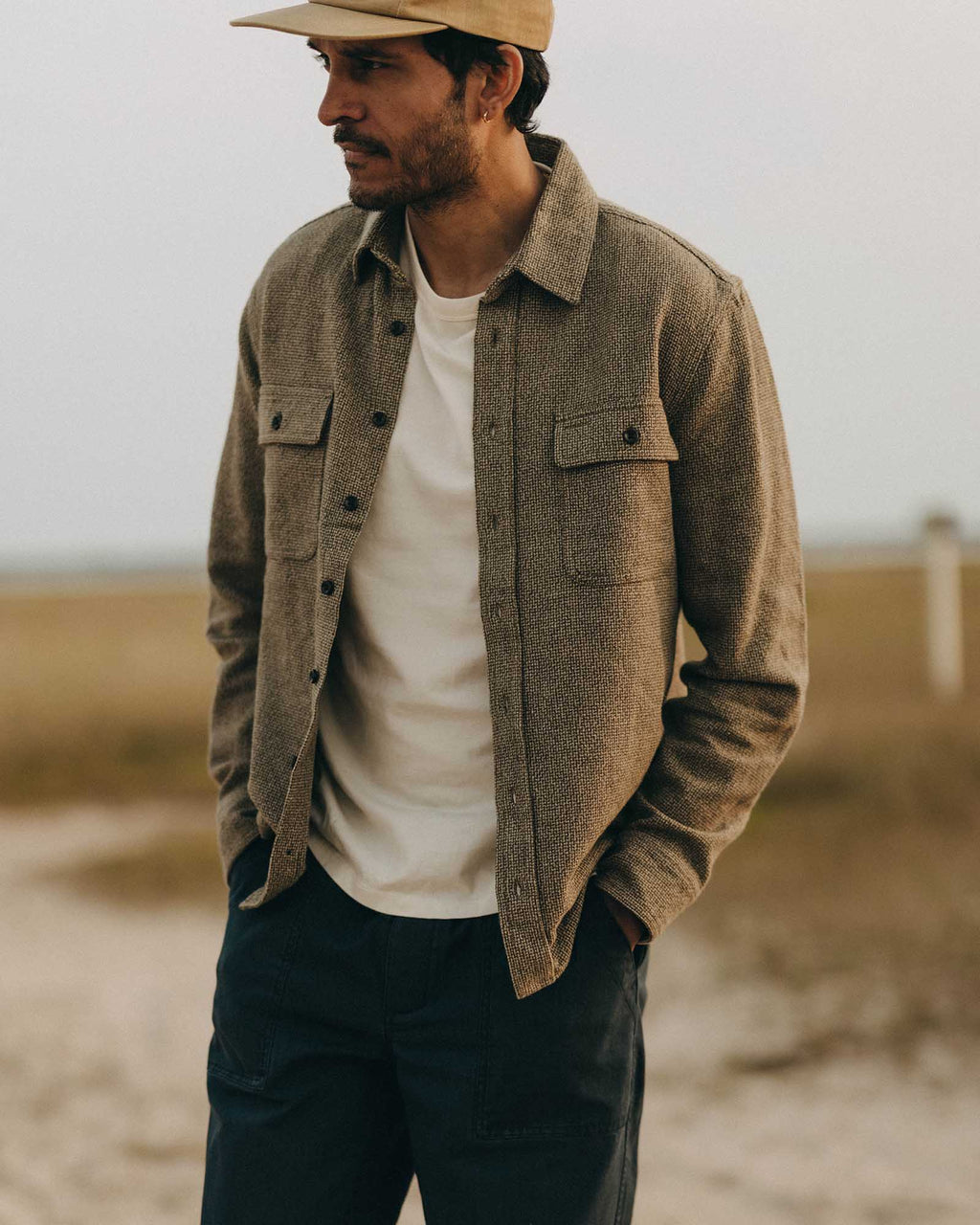 The Ledge Shirt in Army Linen Tweed