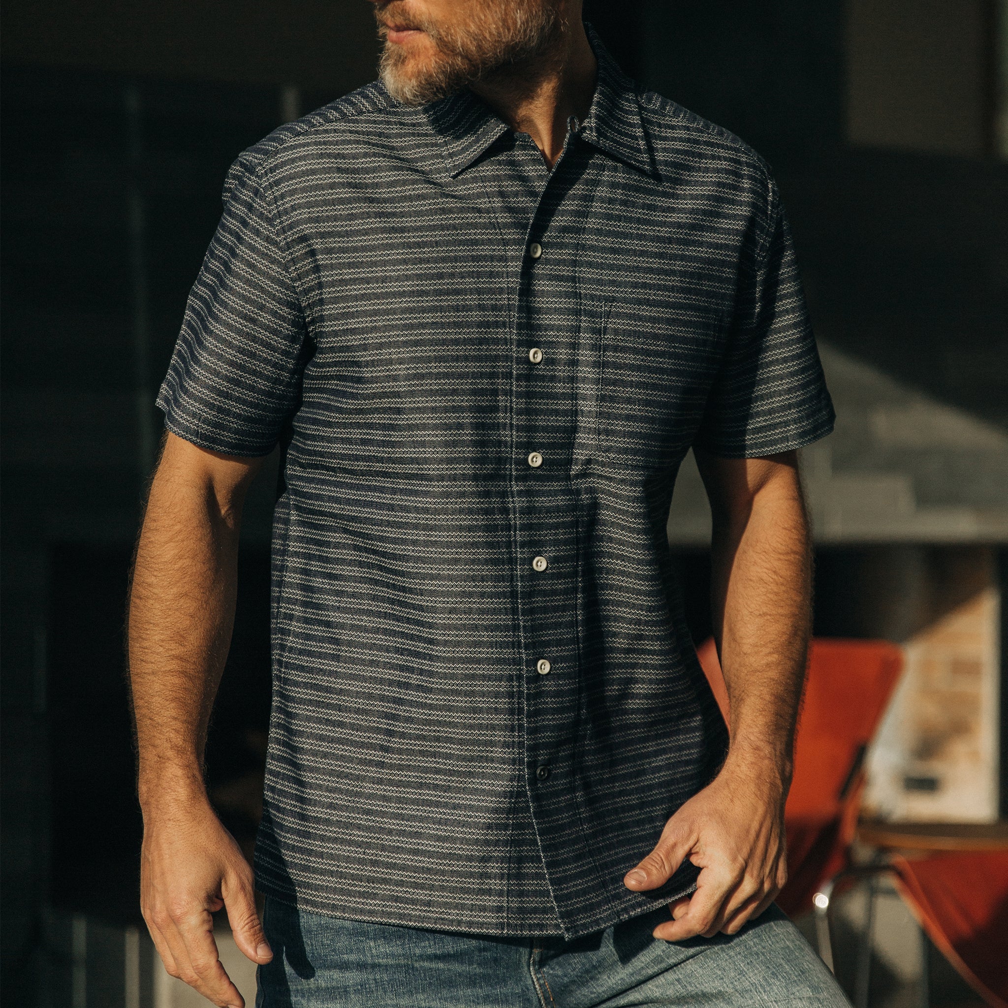 Navy Dobby Short Sleeve Shirt J748800