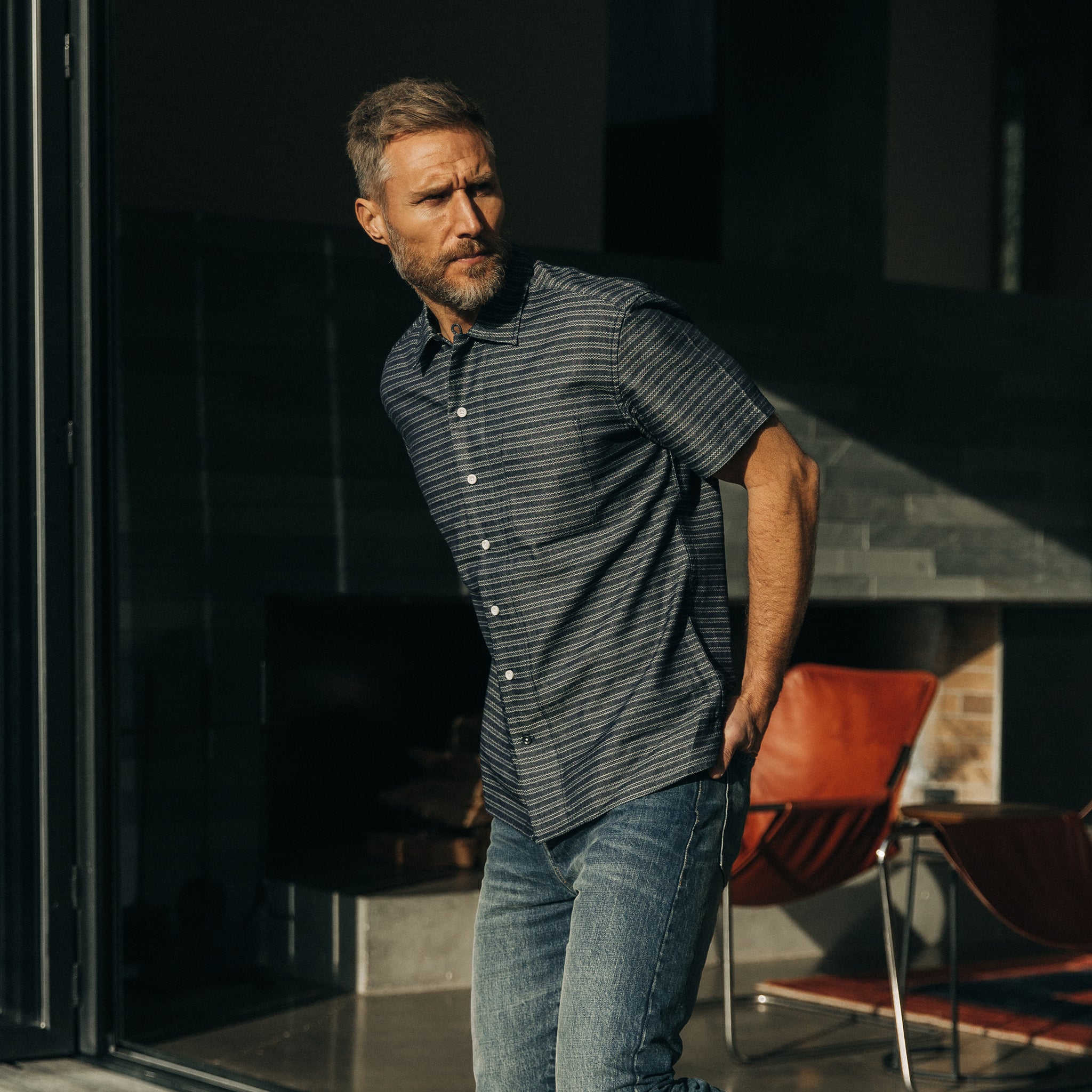 Navy Dobby Short Sleeve Shirt J748800