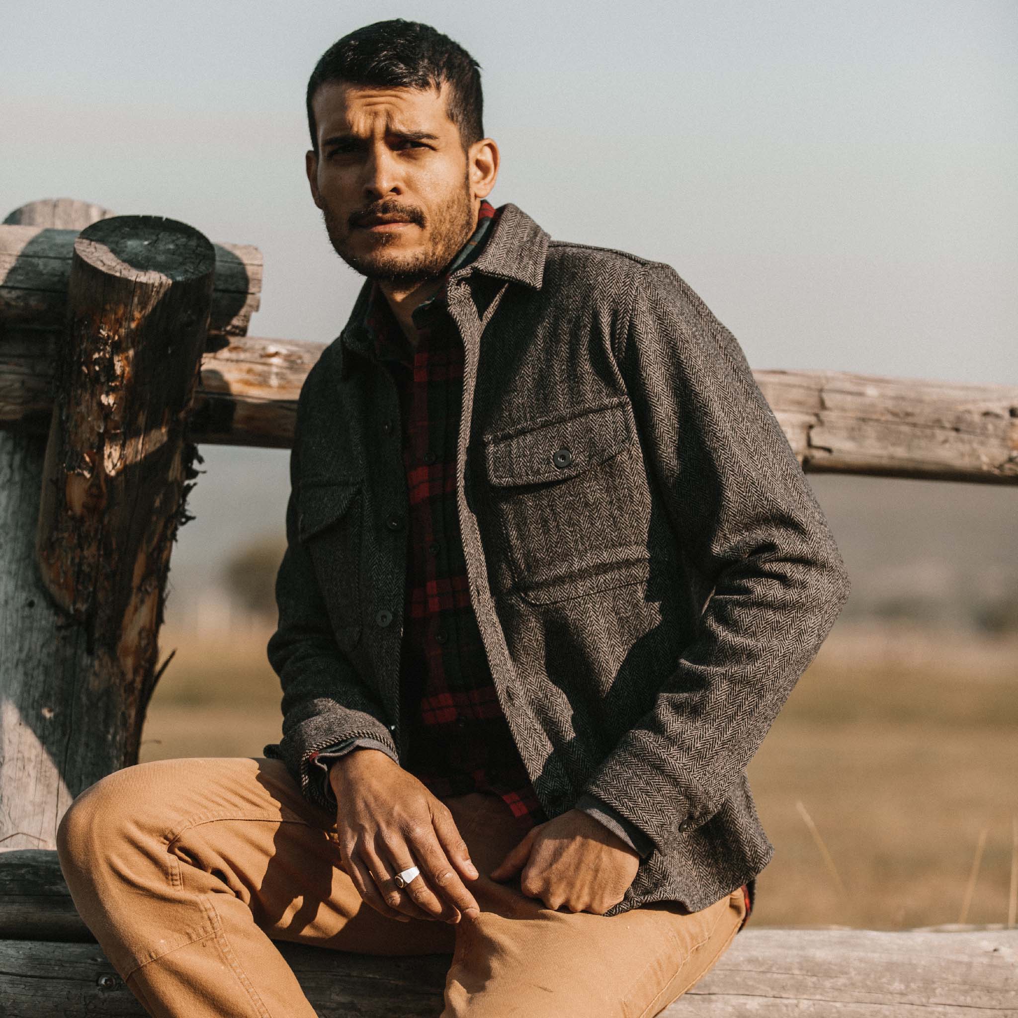 Coal Herringbone Wool Explorer Shirt V67768