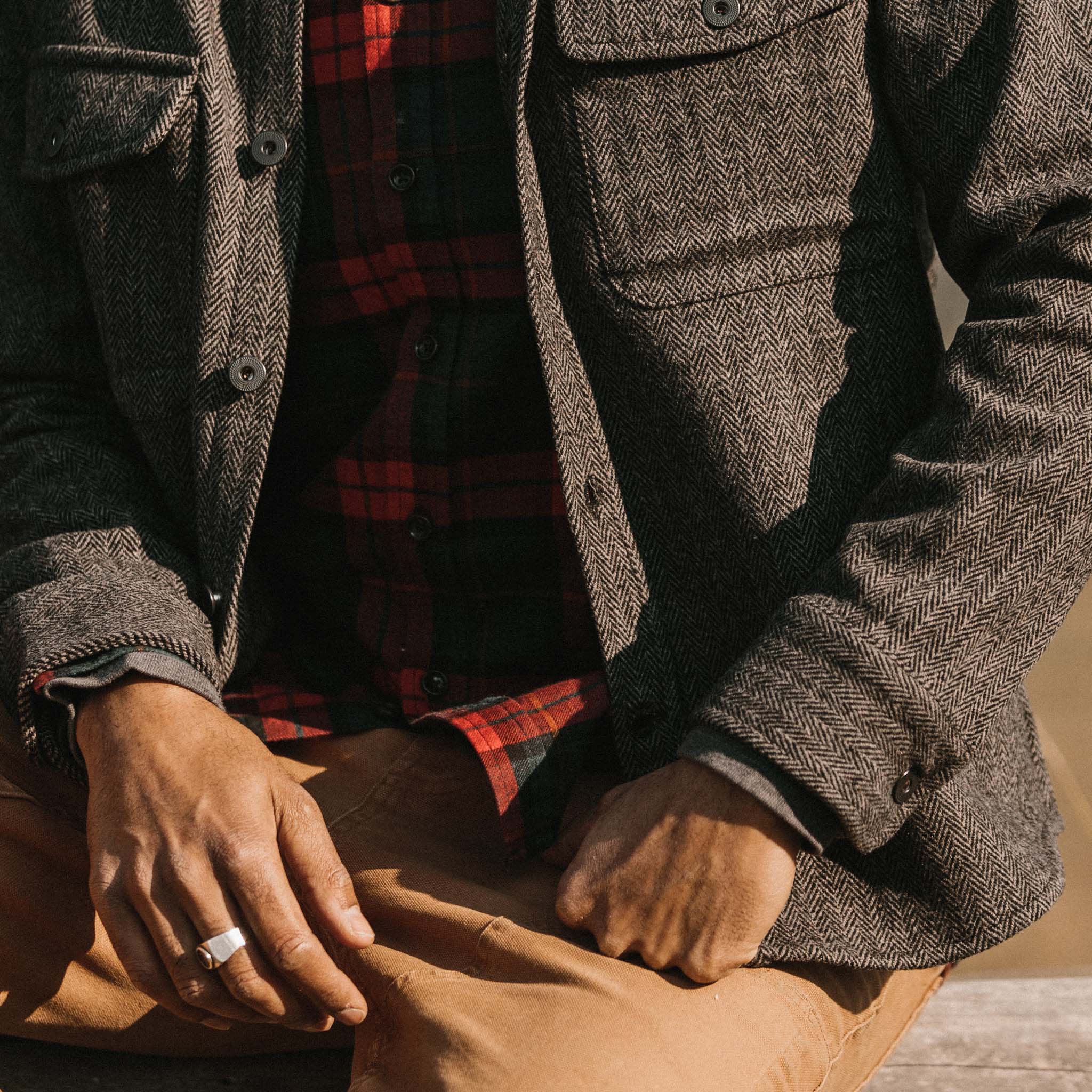 Coal Herringbone Wool Explorer Shirt V67768