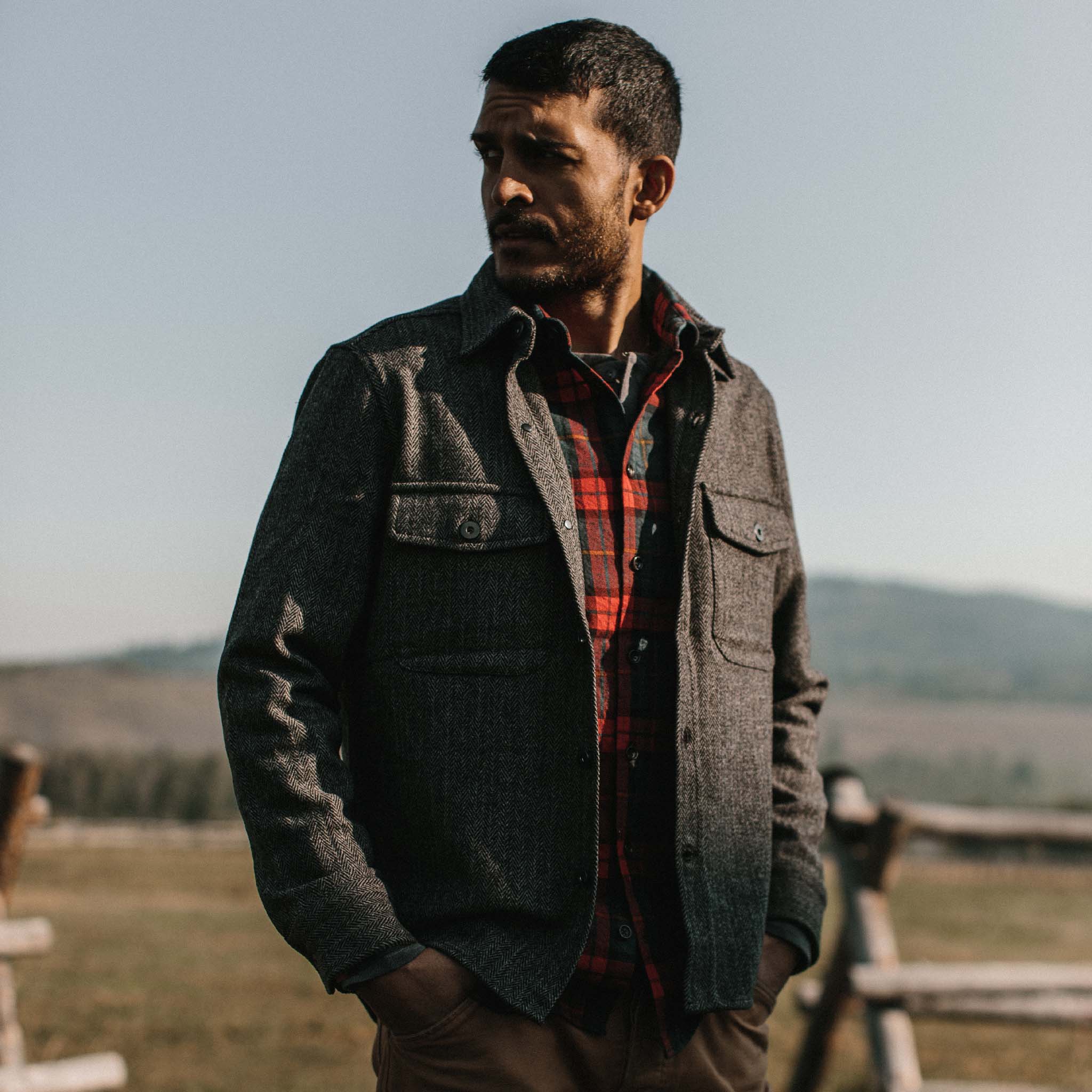 Coal Herringbone Wool Explorer Shirt V67768