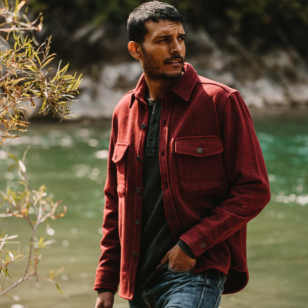 Burgundy Herringbone Wool Explorer Shirt V80894