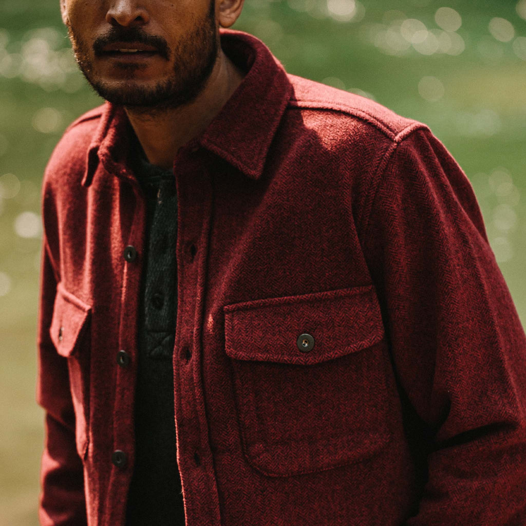 Burgundy Herringbone Wool Explorer Shirt V80894