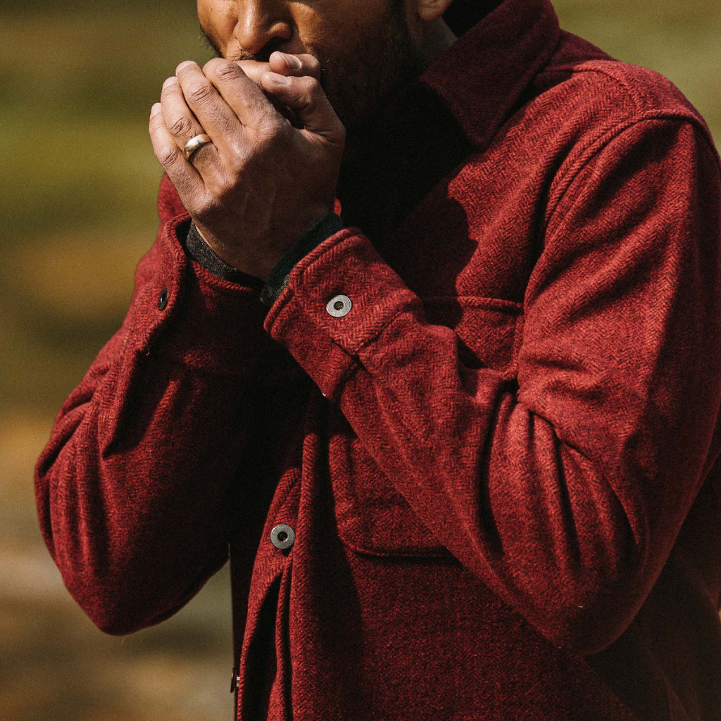 Burgundy Herringbone Wool Explorer Shirt V80894