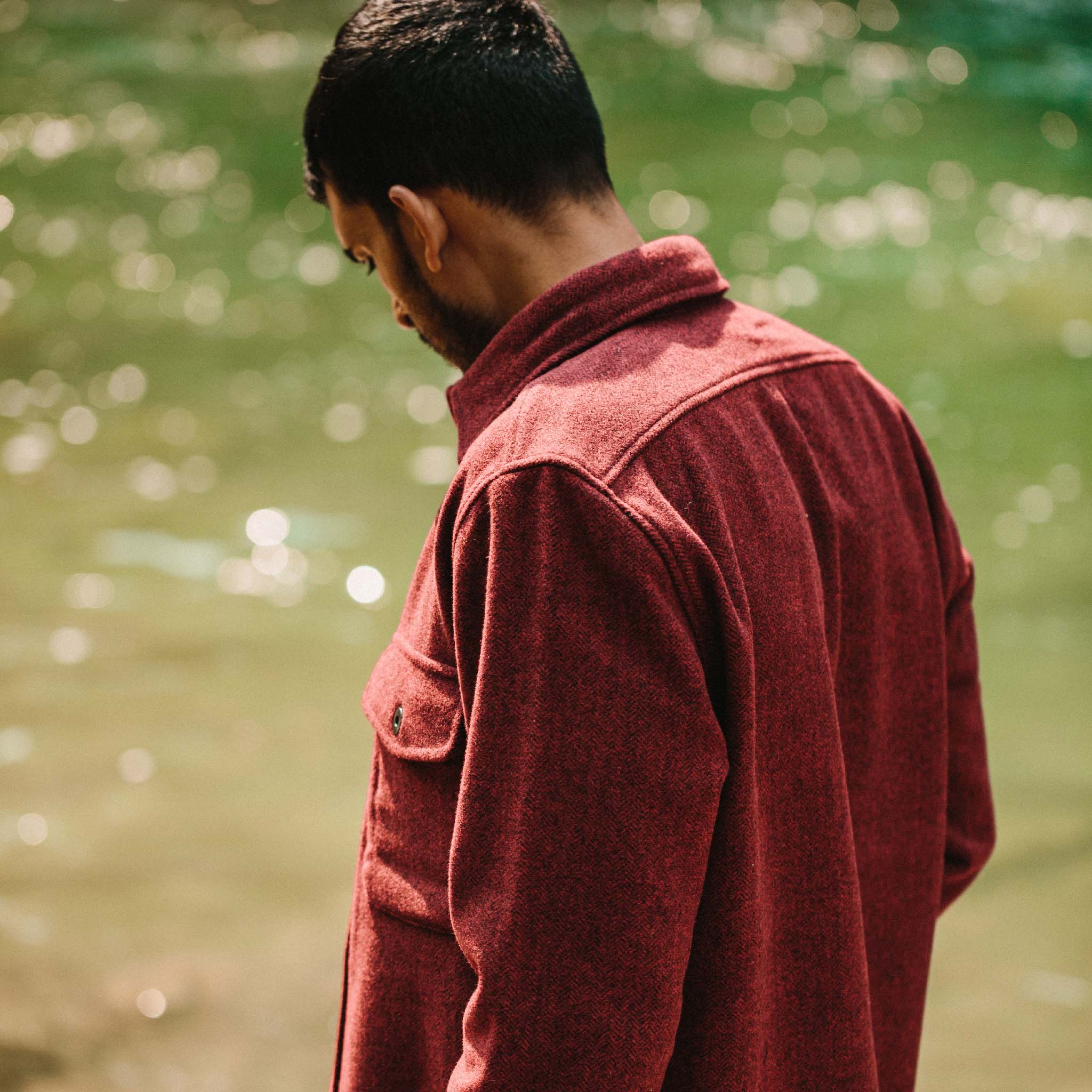 Burgundy Herringbone Wool Explorer Shirt V80894