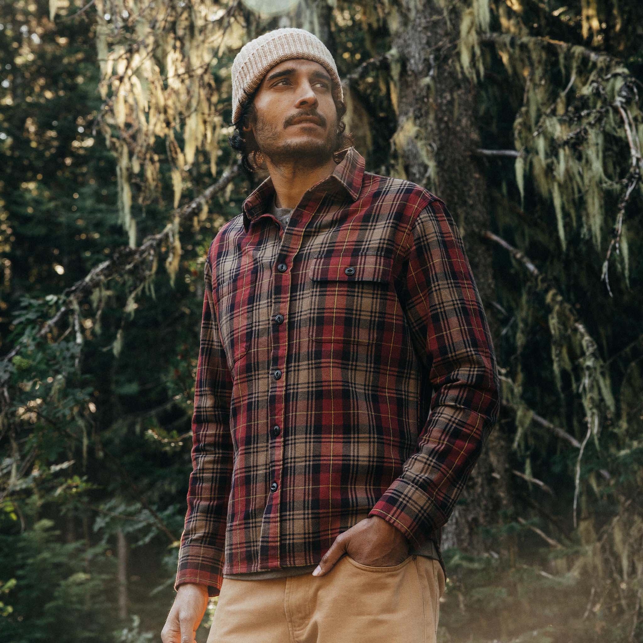 The Moto Utility Shirt in Cardinal Plaid
