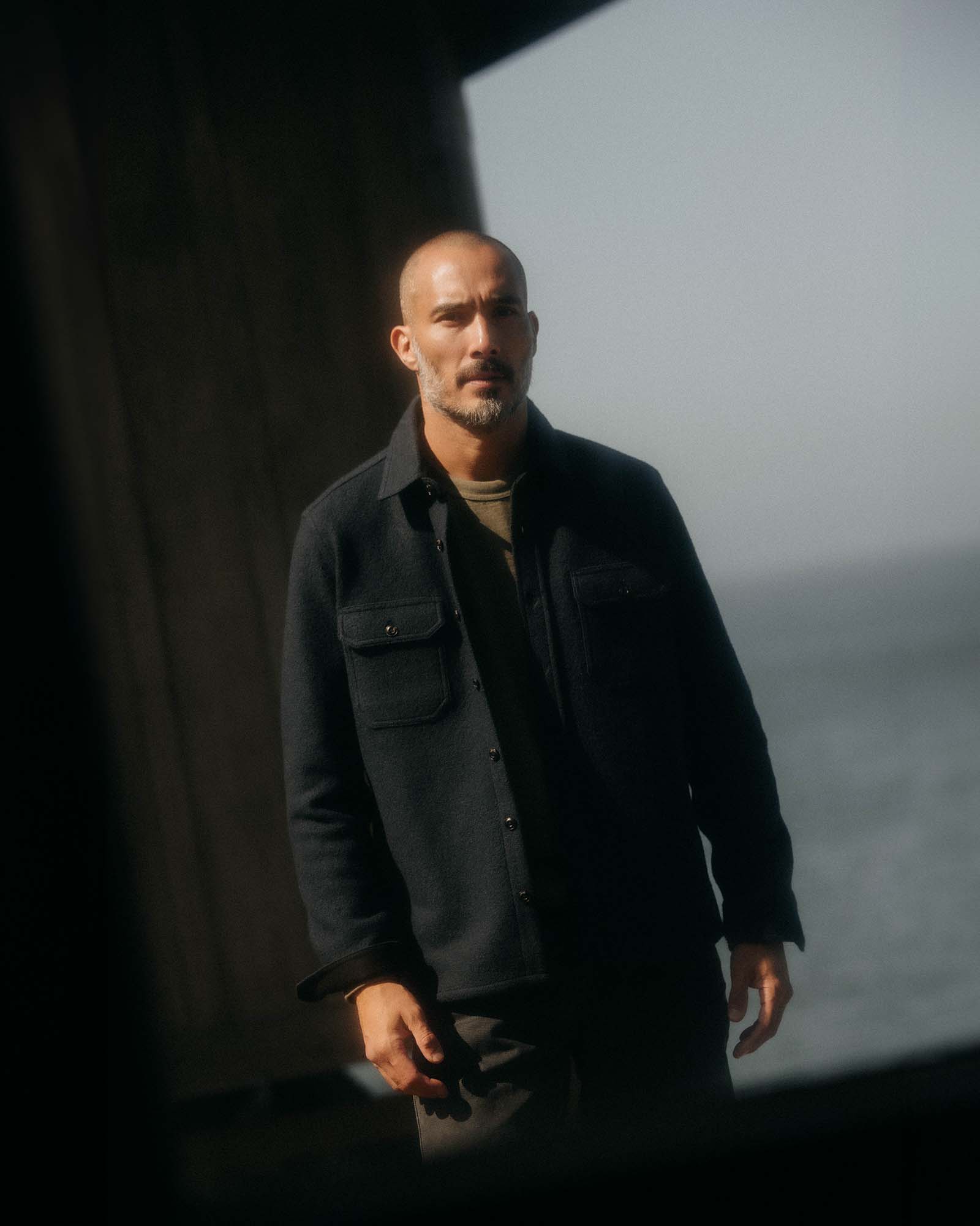 The Connor Overshirt in Dark Navy Boucle