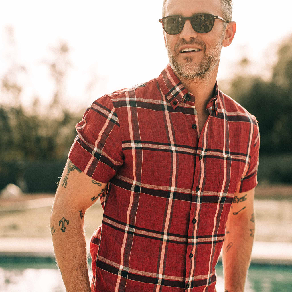 Crimson Plaid Short Sleeve Jack E774