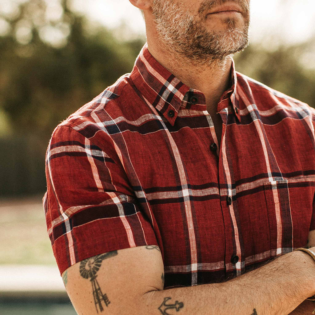 Crimson Plaid Short Sleeve Jack E774