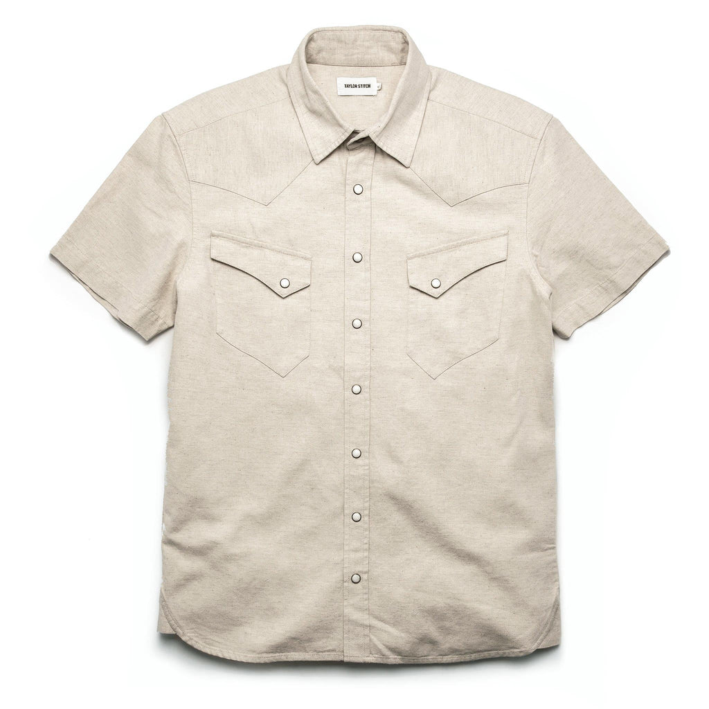 Natural Herringbone Short Sleeve Western Shirt D297