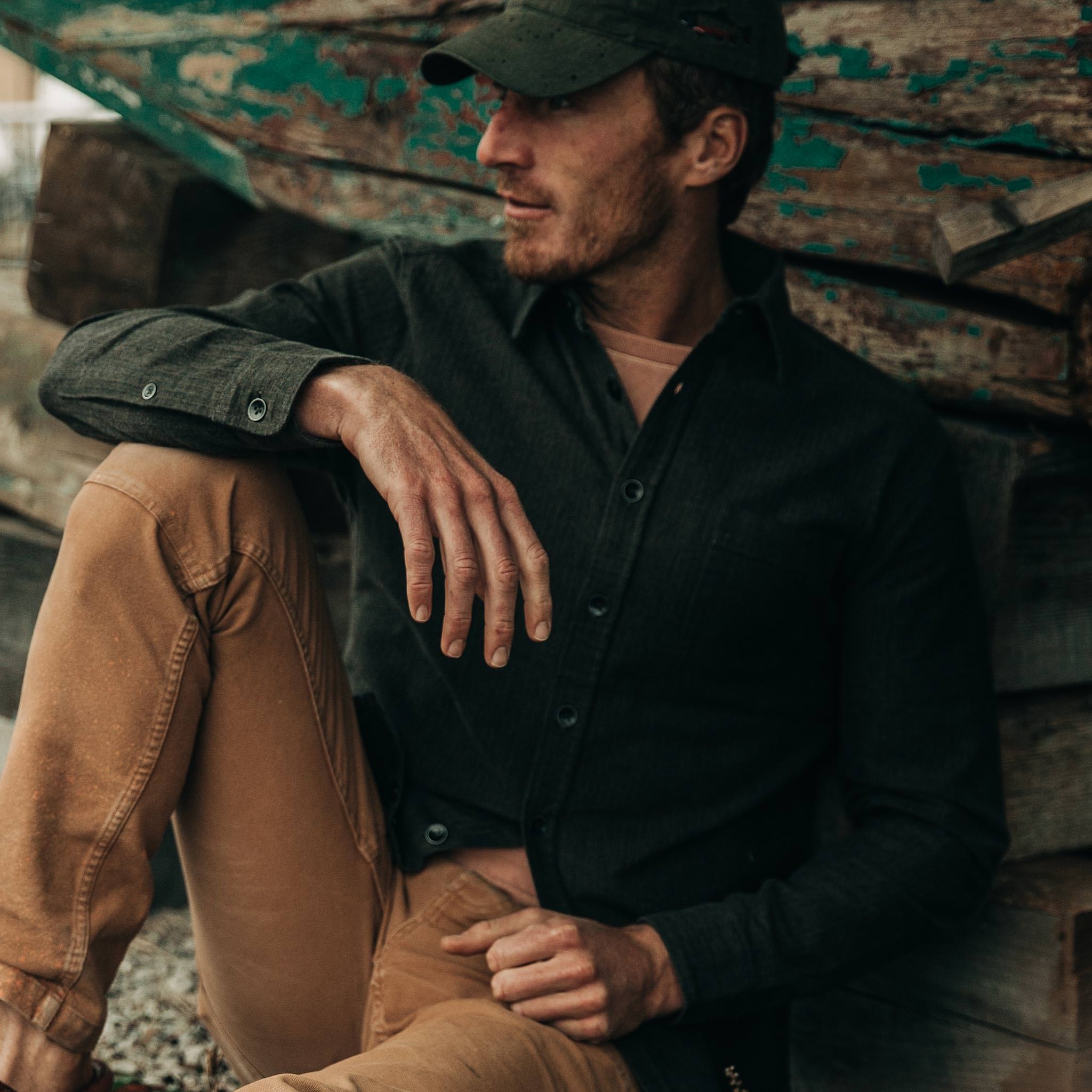 The Mechanic Shirt in Dark Olive Herringbone