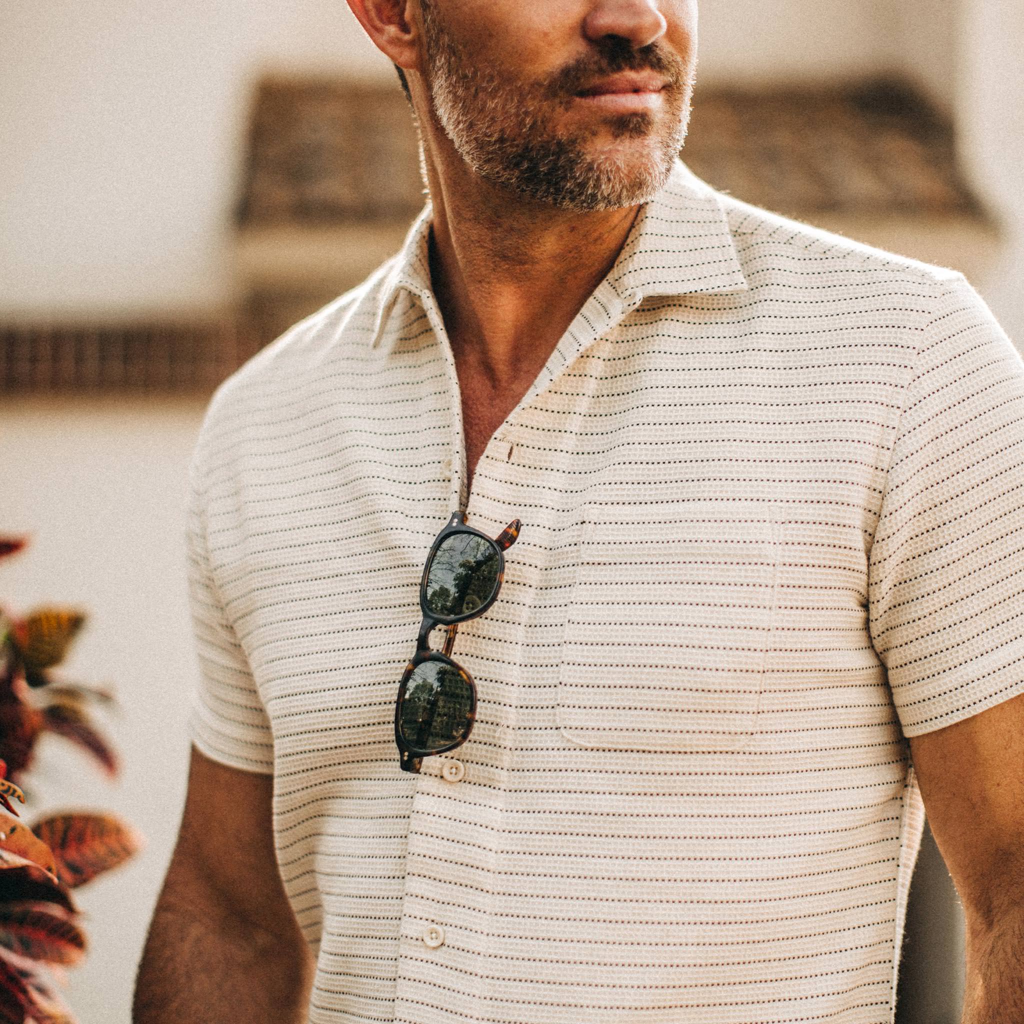 Natural Pickstitch Waffle Short Sleeve Shirt R742764