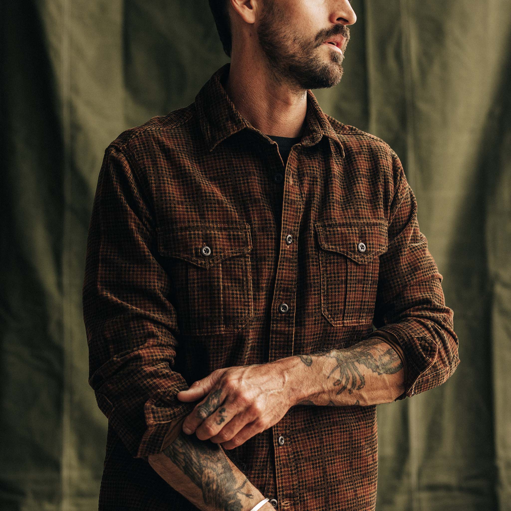 Dark Roast Plaid Cord Shirt A5762