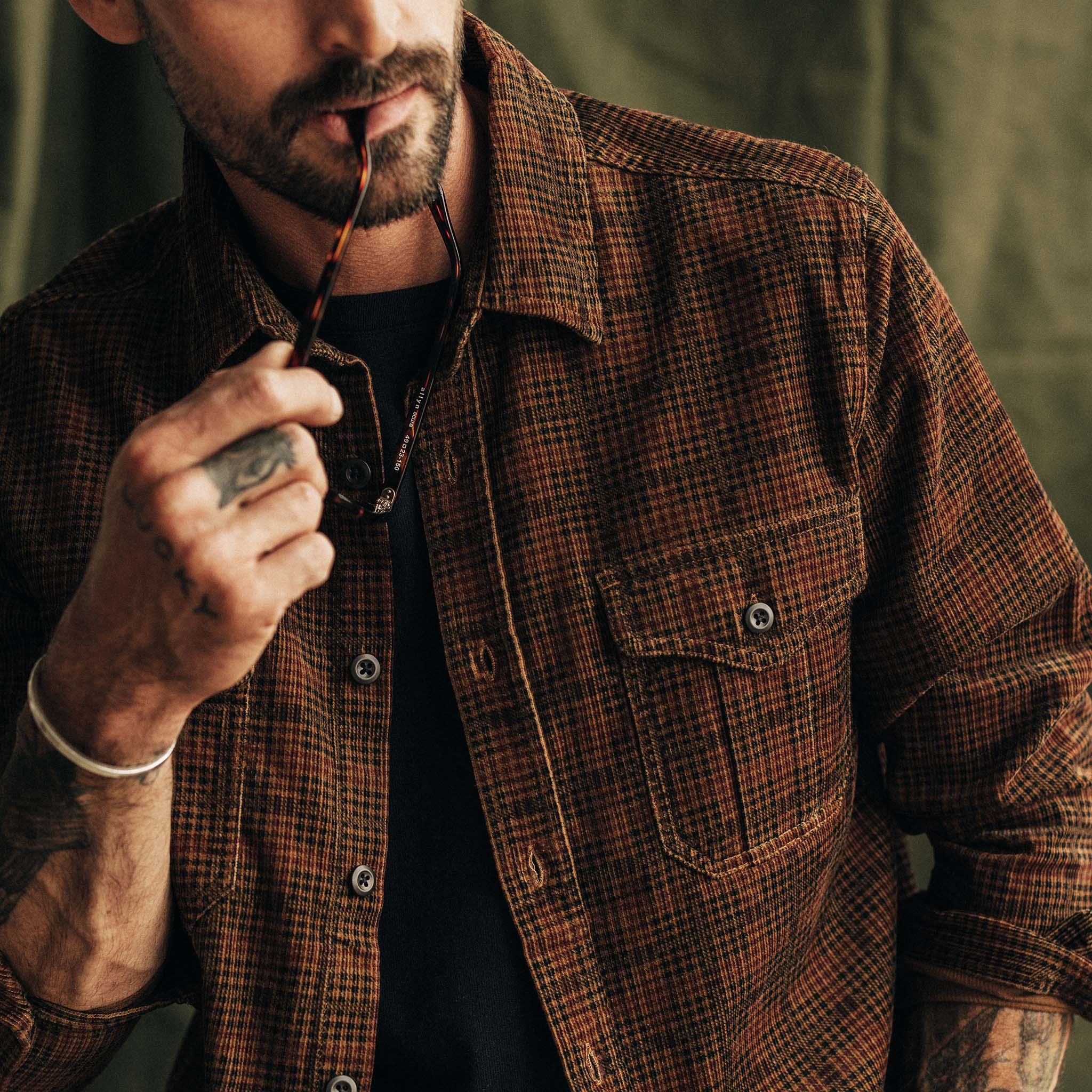 Dark Roast Plaid Cord Shirt A5762