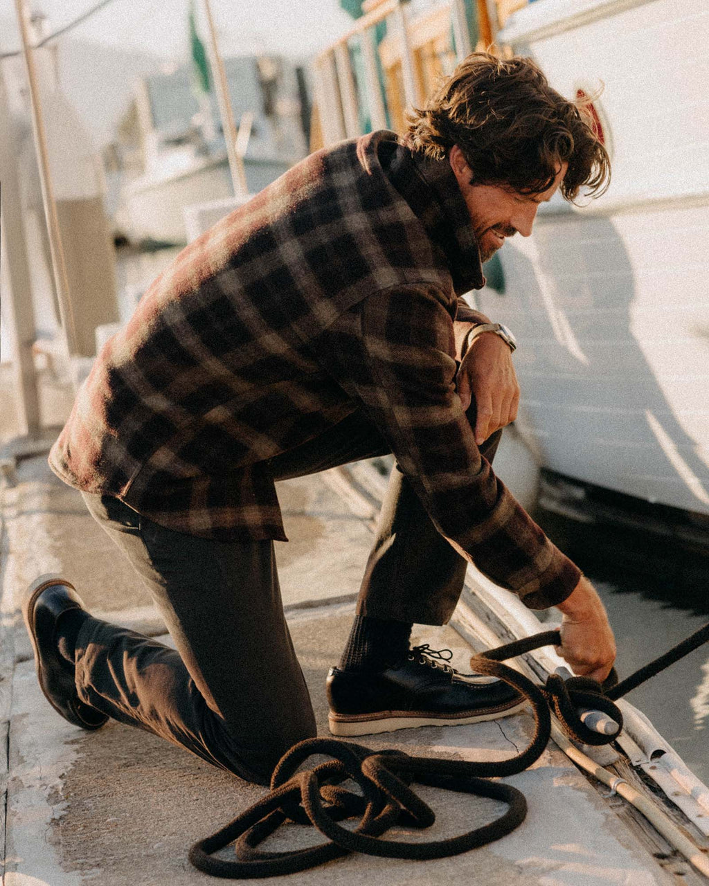 The Maritime Shirt Jacket in Burgundy Plaid Wool