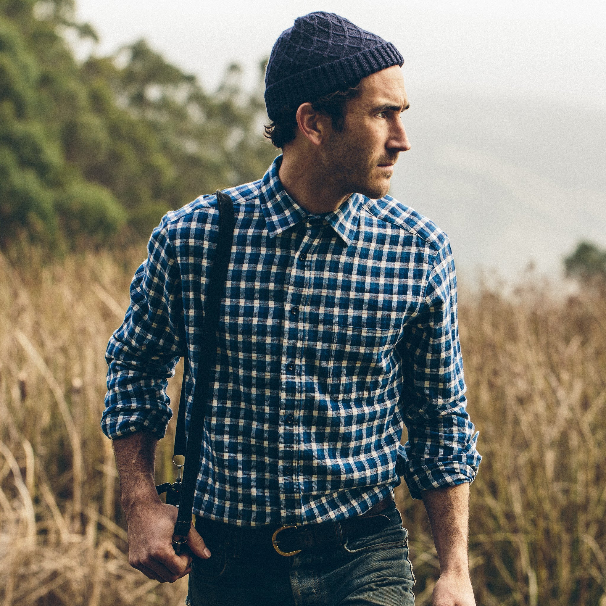 Brushed Navy Plaid Shirt W37298