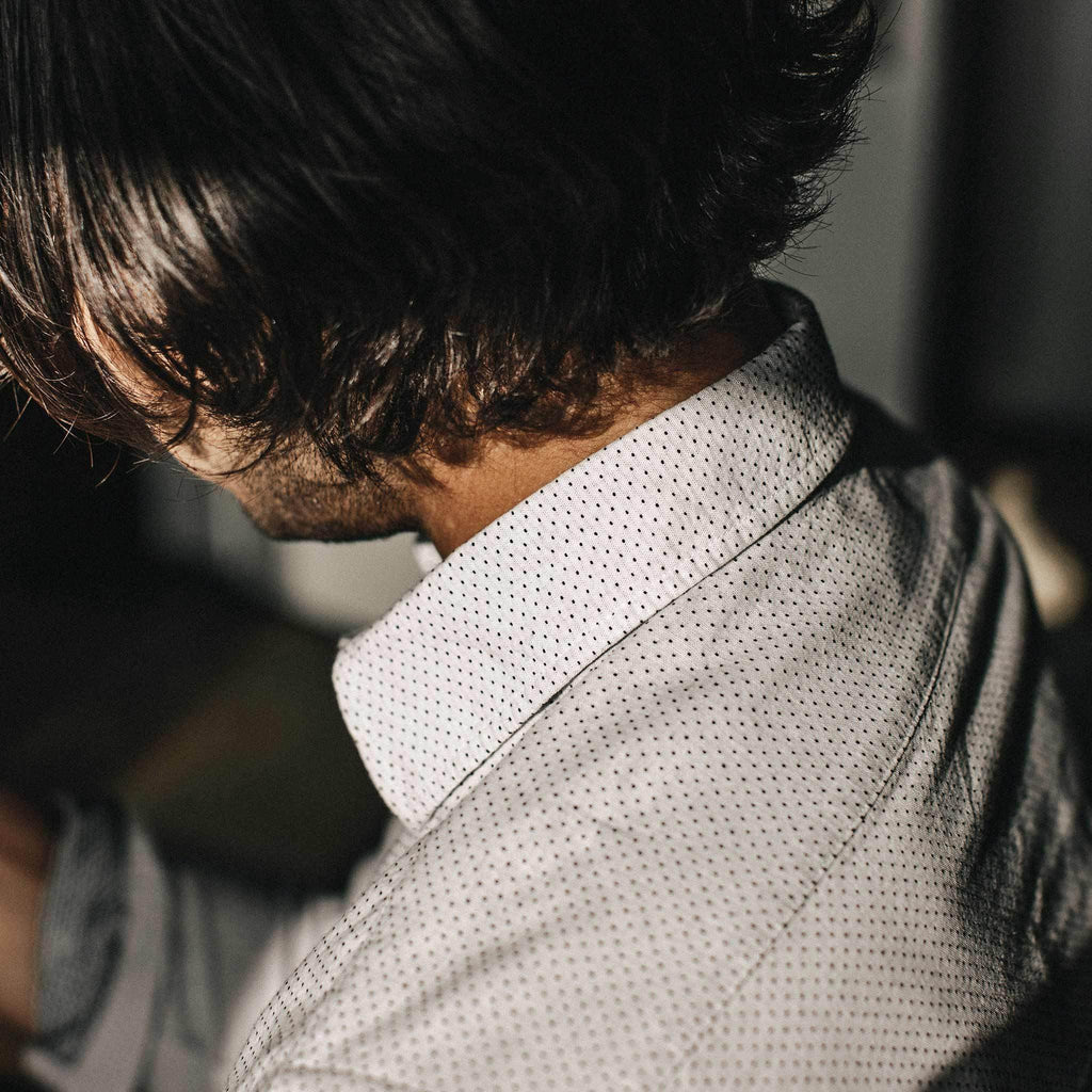 The California in Navy Jacquard Dot