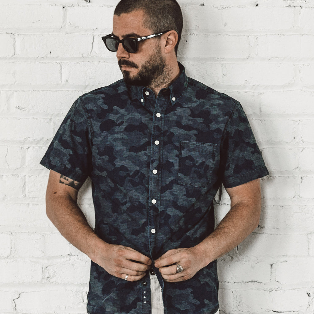 The Short Sleeve Jack in Indigo Jacquard Camo