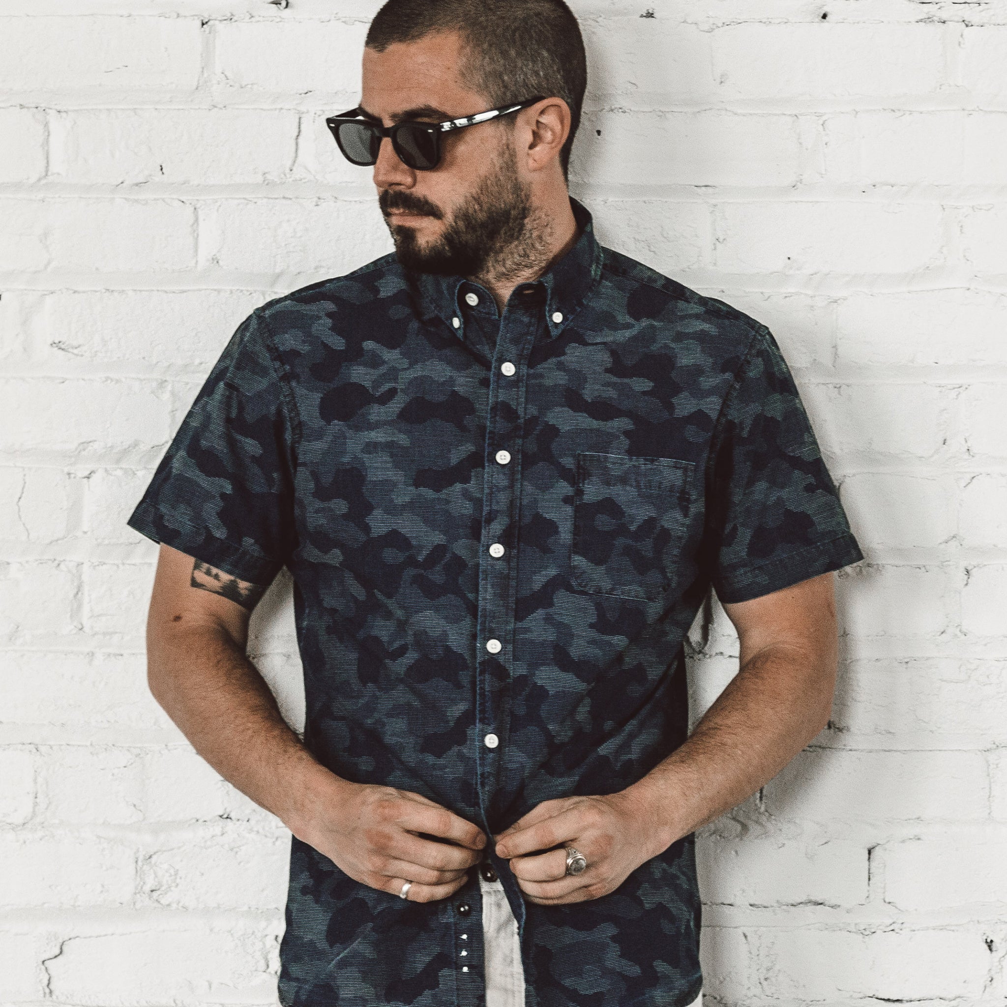 The Short Sleeve Jack in Indigo Jacquard Camo