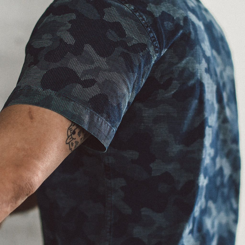 The Short Sleeve Jack in Indigo Jacquard Camo